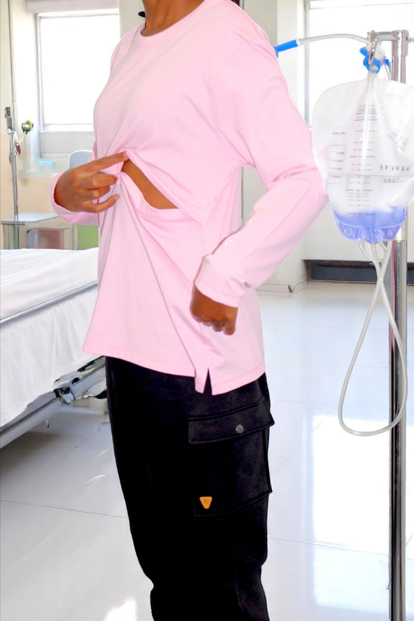 Women's Adaptive Clothing: Top with supplementary zippers below the chest and at the shoulders For easy dressing