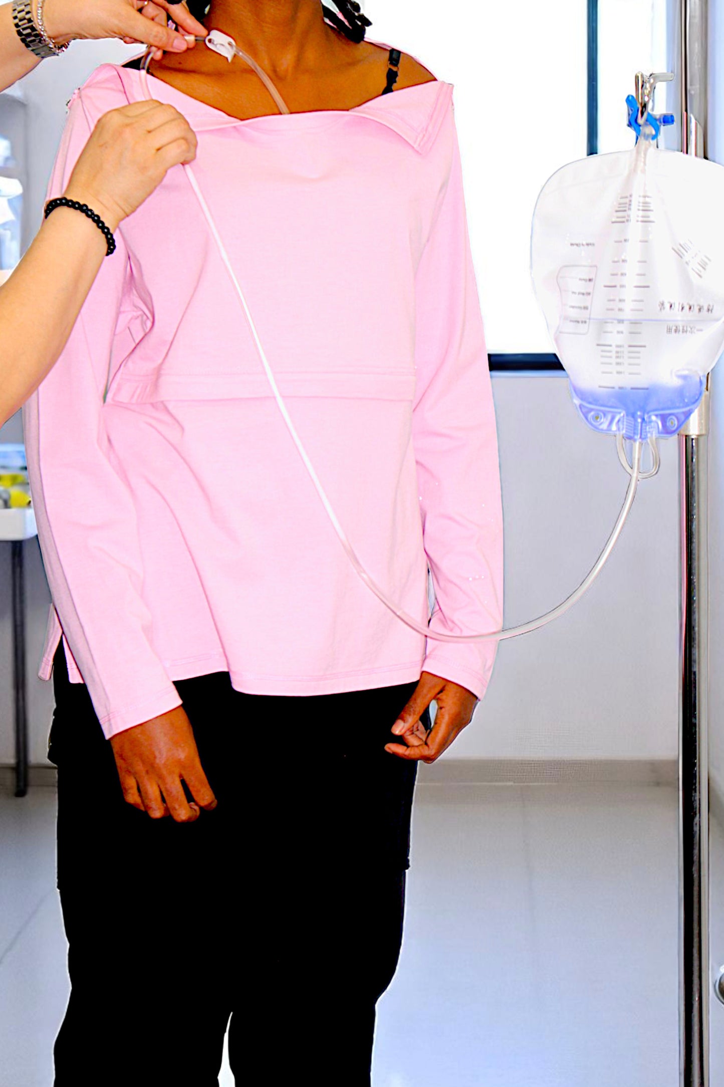 Women's Adaptive Clothing: Top with supplementary zippers below the chest and at the shoulders For easy dressing