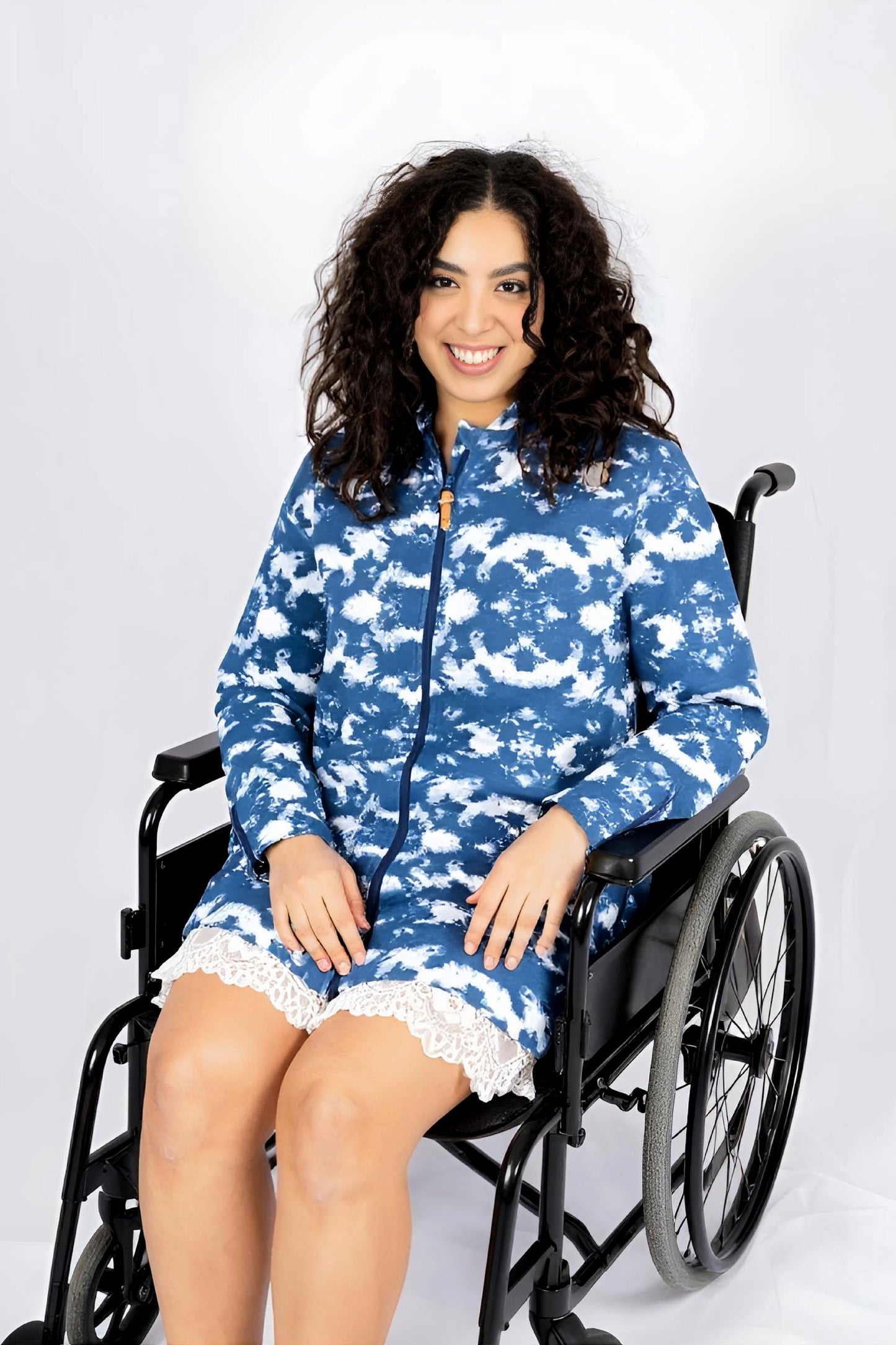 Adaptive Kids Tie-Dye Hoodie Sweatshirt Dress, Front Full Zipper and Easy-Undressing Sleeves