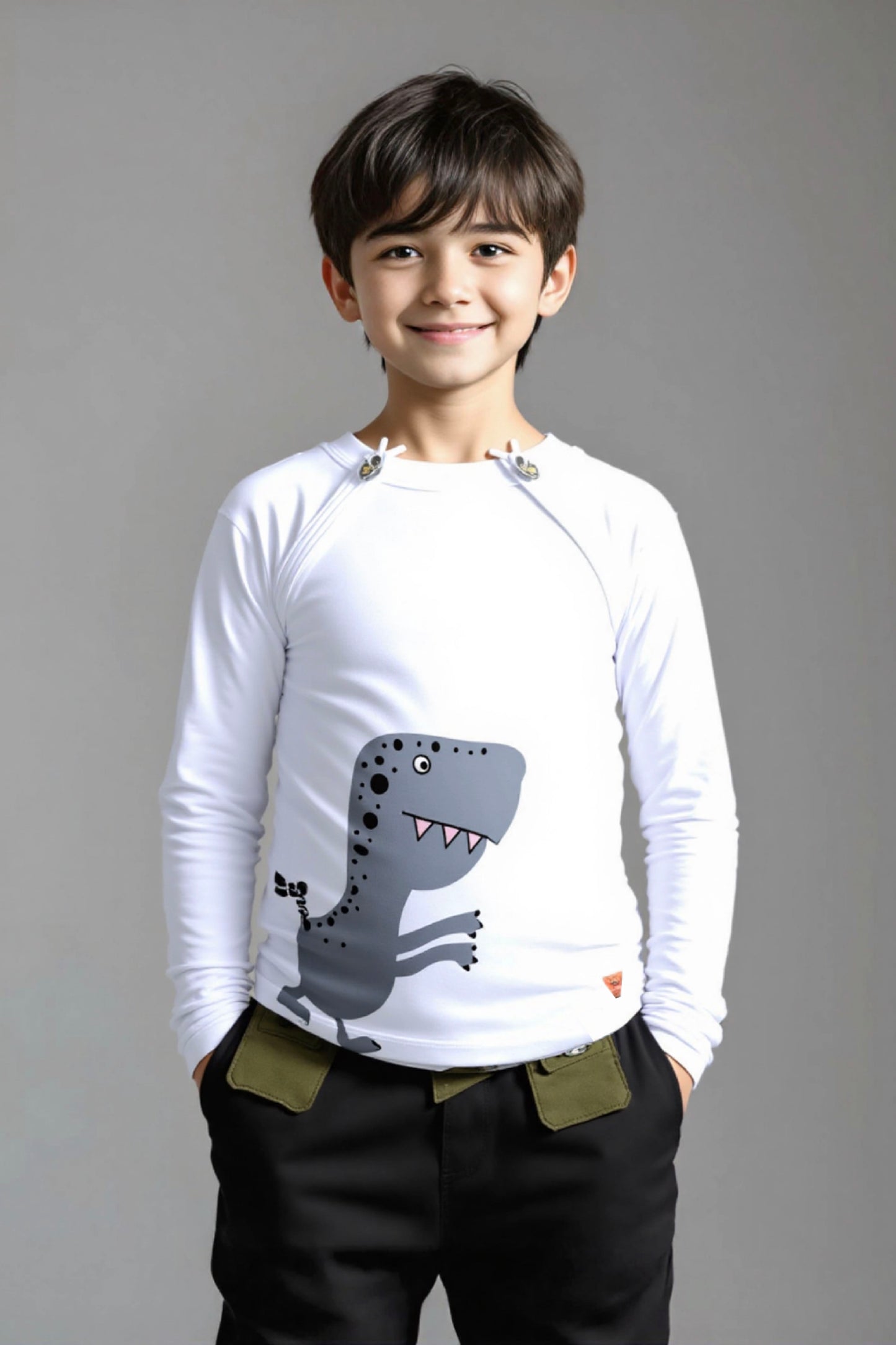 Adaptive Clothing: Dragon Print Kids’ Top with Two Front Neck Zippers