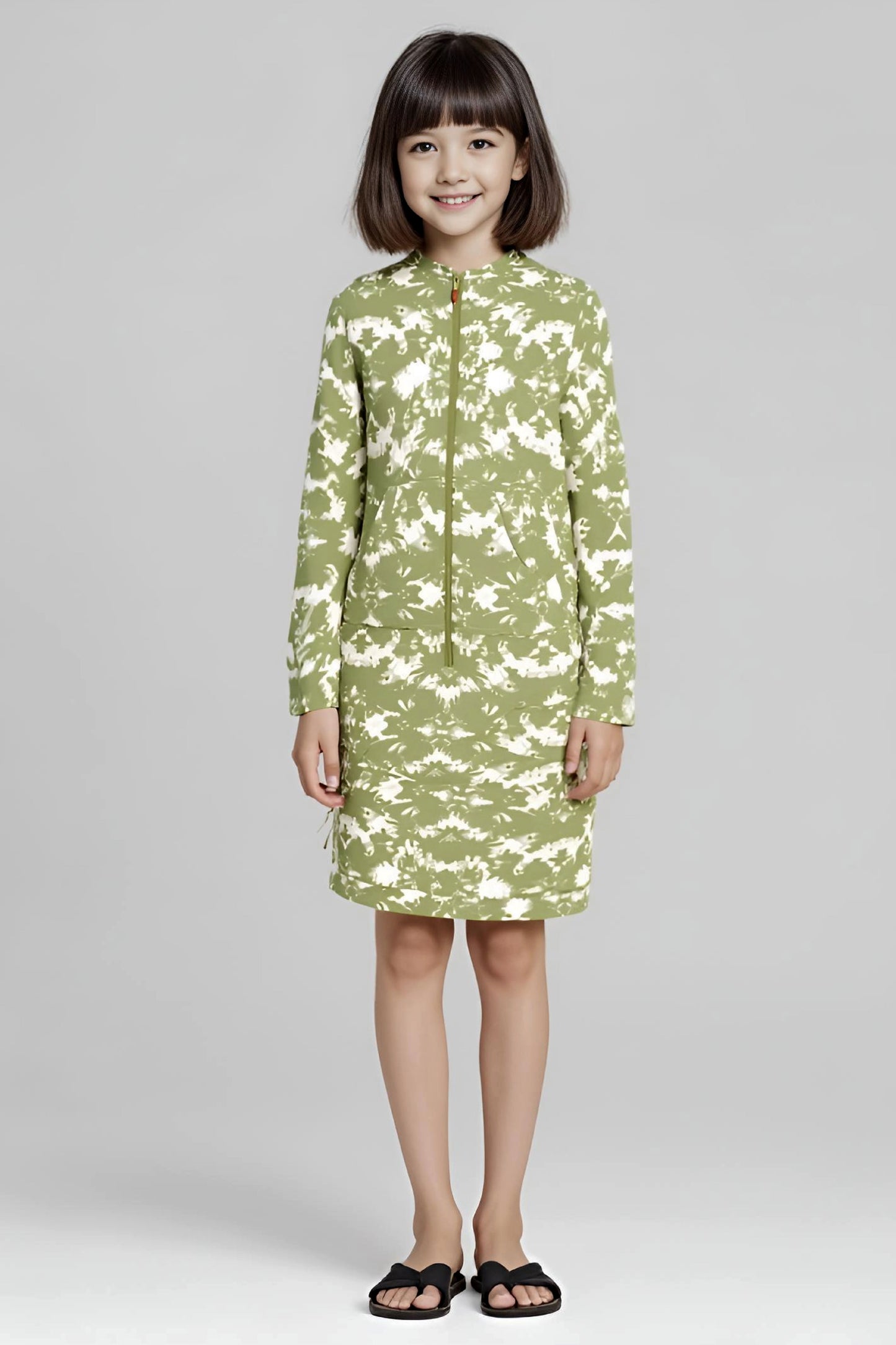 Adaptive Kids Tie-Dye Sweatshirt Dress, Front Zipper and Easy-Undressing Sleeves
