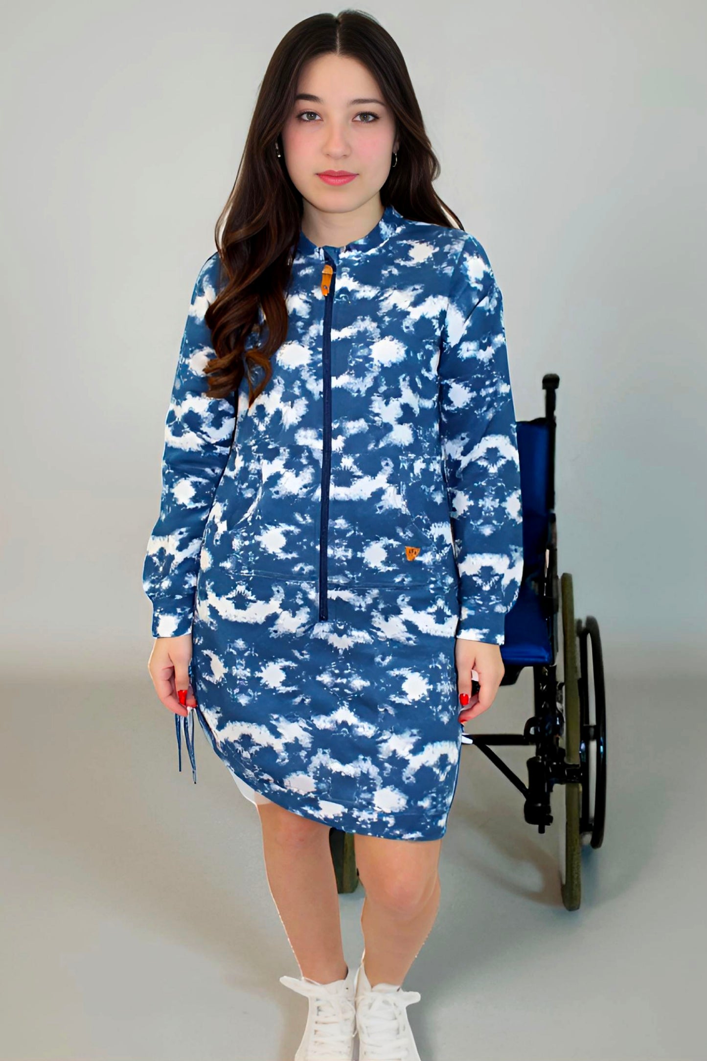 Adaptive Kids Tie-Dye Sweatshirt Dress, Front Zipper and Easy-Undressing Sleeves