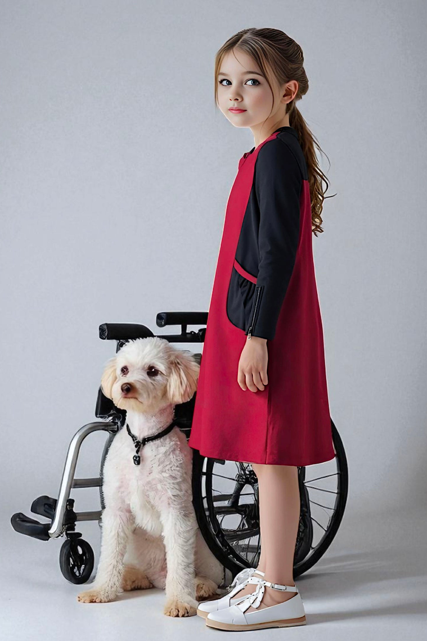 Adaptive Kids Crow Neck Dress with Cargo Pocket & Full Front Zipper for Easy Undressing