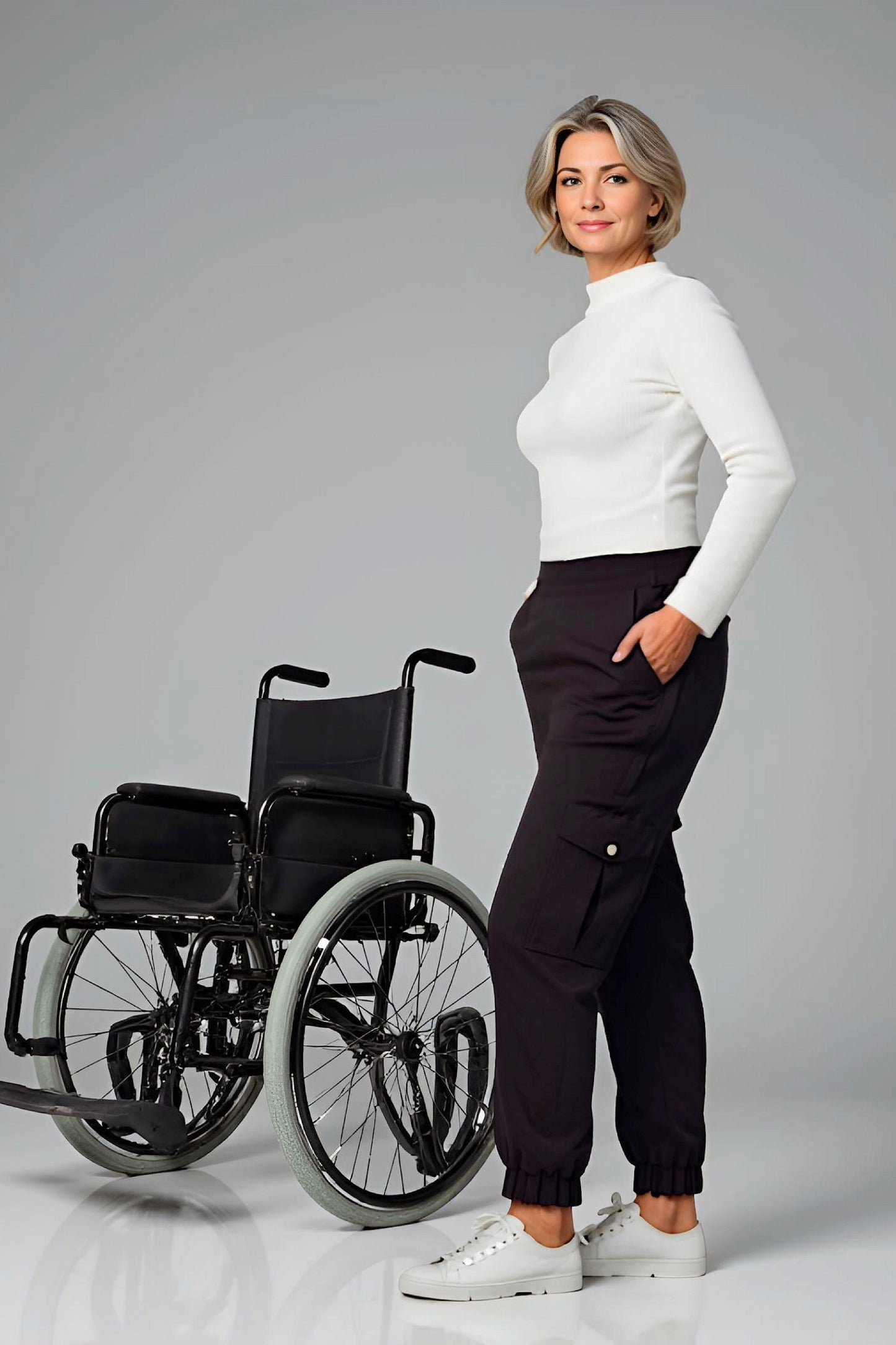 Women's Adaptive Clothing: Stretch Classic Cargo Pocket Pant, Elastic Waistband, Zipper Each Side for Easy Dressing
