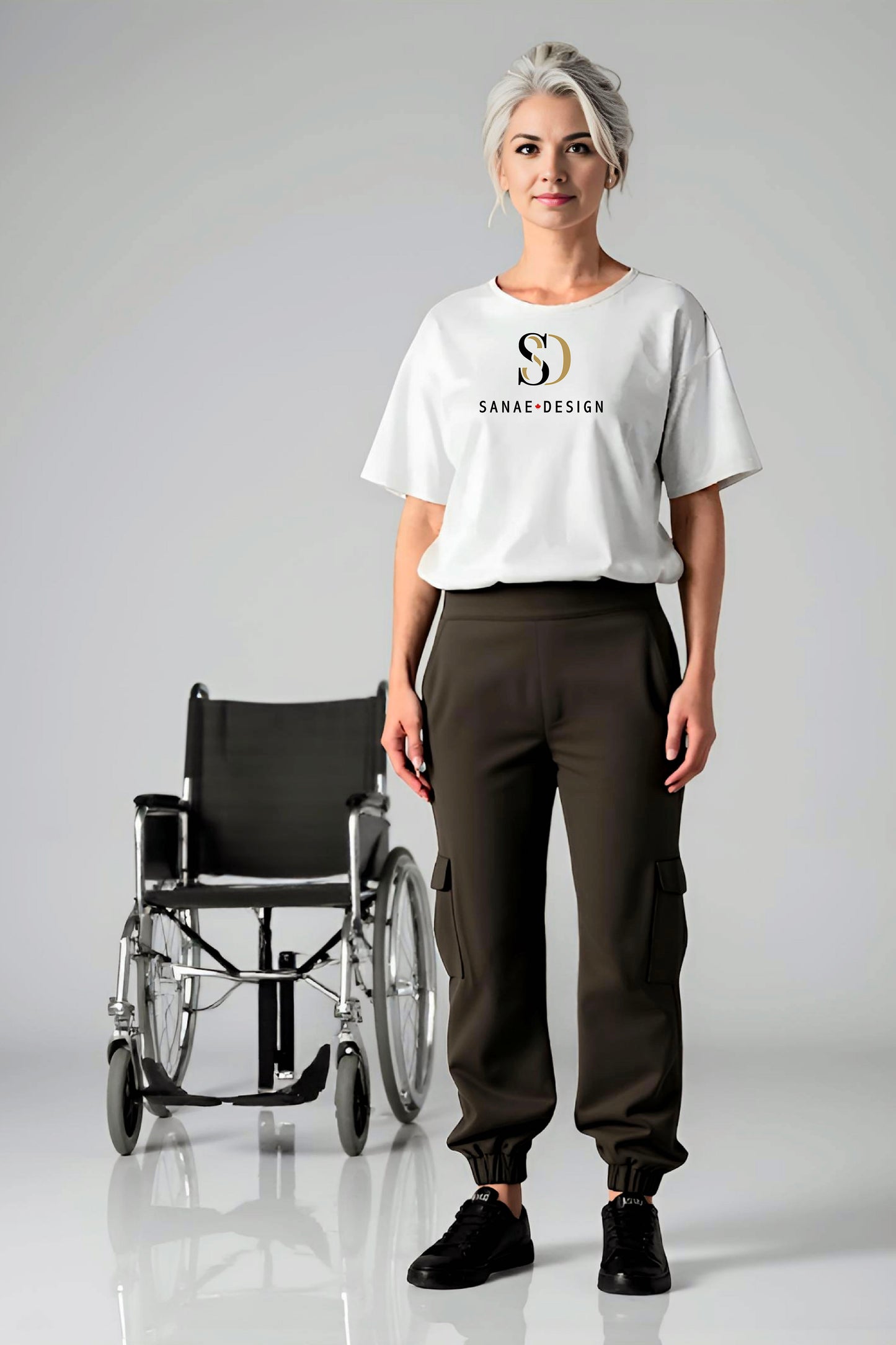 Women's Adaptive Clothing: Stretch Classic Cargo Pocket Pant, Elastic Waistband, Zipper Each Side for Easy Dressing
