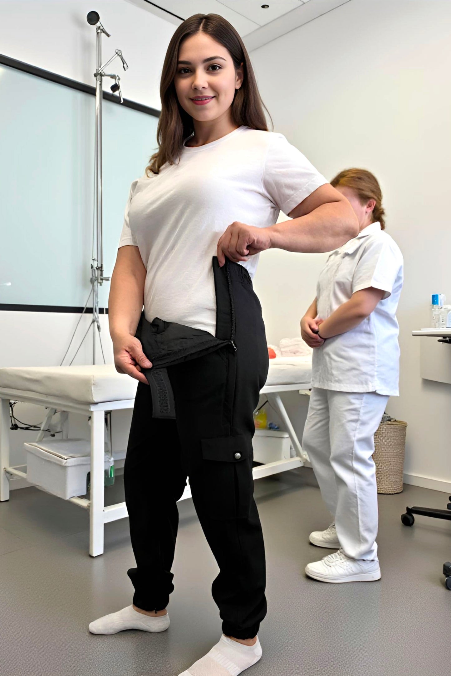 Women's Adaptive Clothing: Stretch Classic Cargo Pocket Pant, Elastic Waistband, Zipper Each Side for Easy Dressing