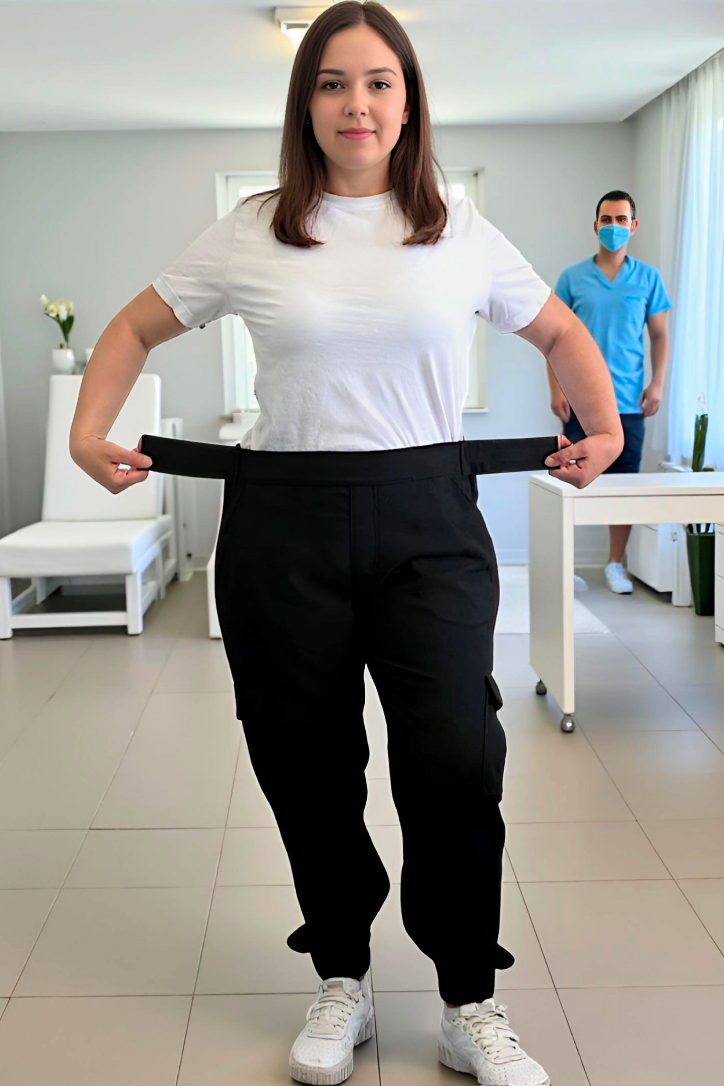 Women's Adaptive Clothing: Stretch Classic Cargo Pocket Pant, Elastic Waistband, Zipper Each Side for Easy Dressing
