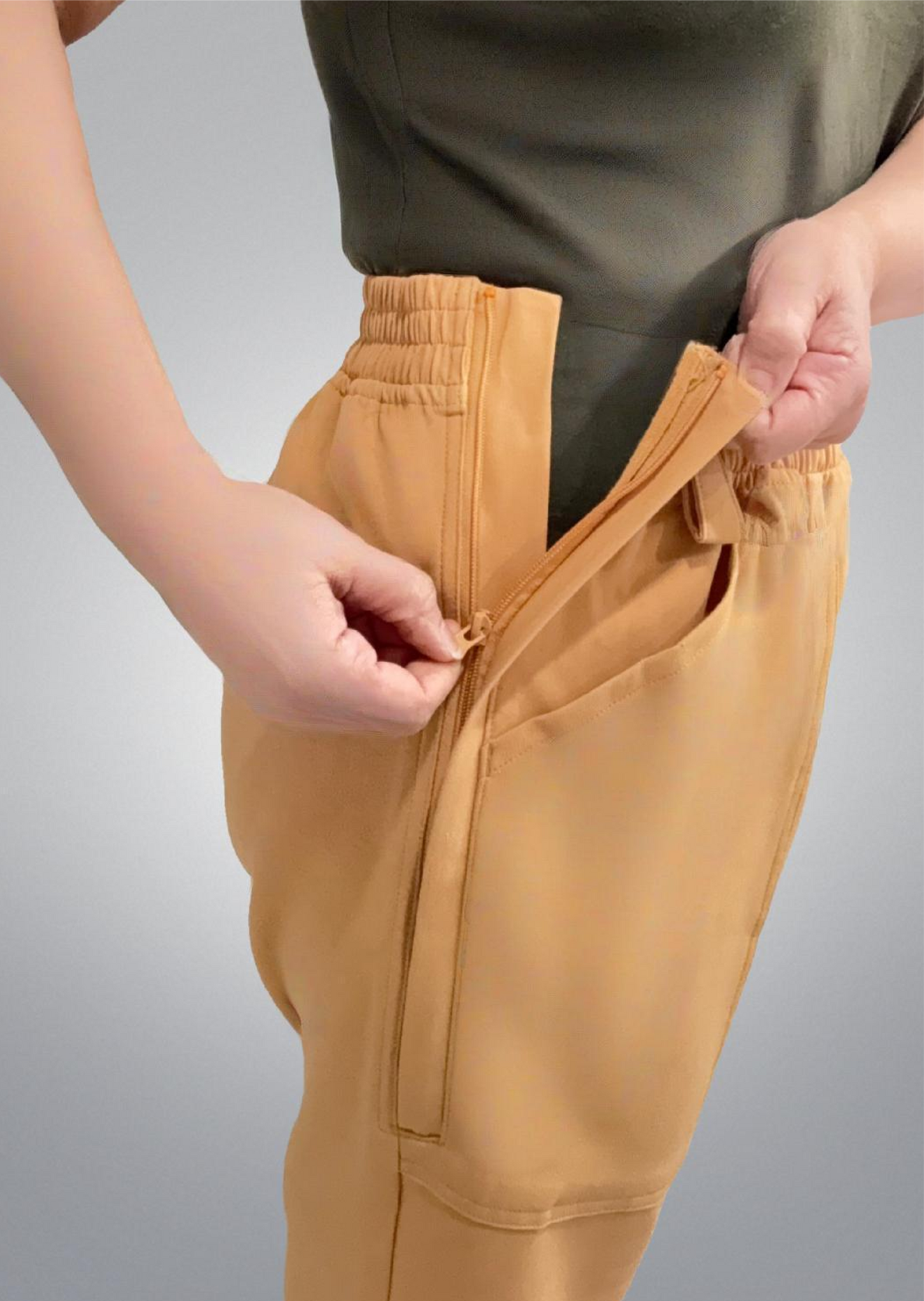 Women's Adaptive Clothing: Stretch Trousers Pant, Full Elastic Waistband, Side Zippers for Easy Undressing