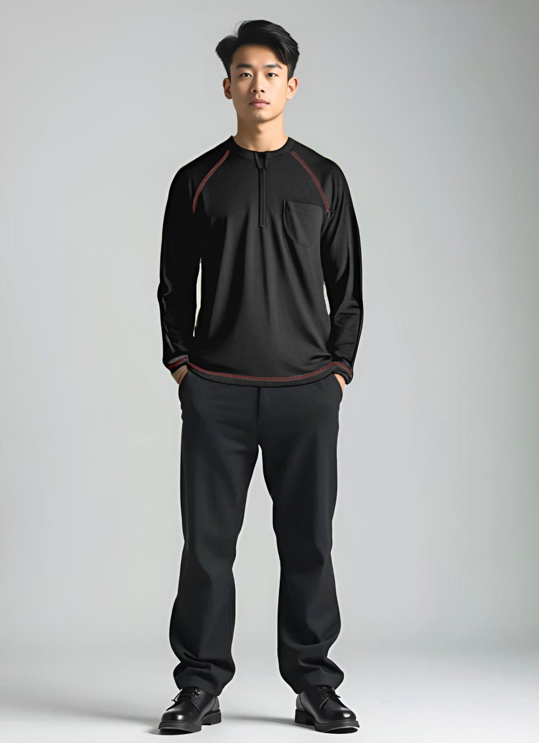 Men’s Adaptive Clothing Long Ragland Sleeve Soft Style Cotton Crow Neck Top, Half Zipper Front, Ragland Sleeve Zipper Easy Undressing