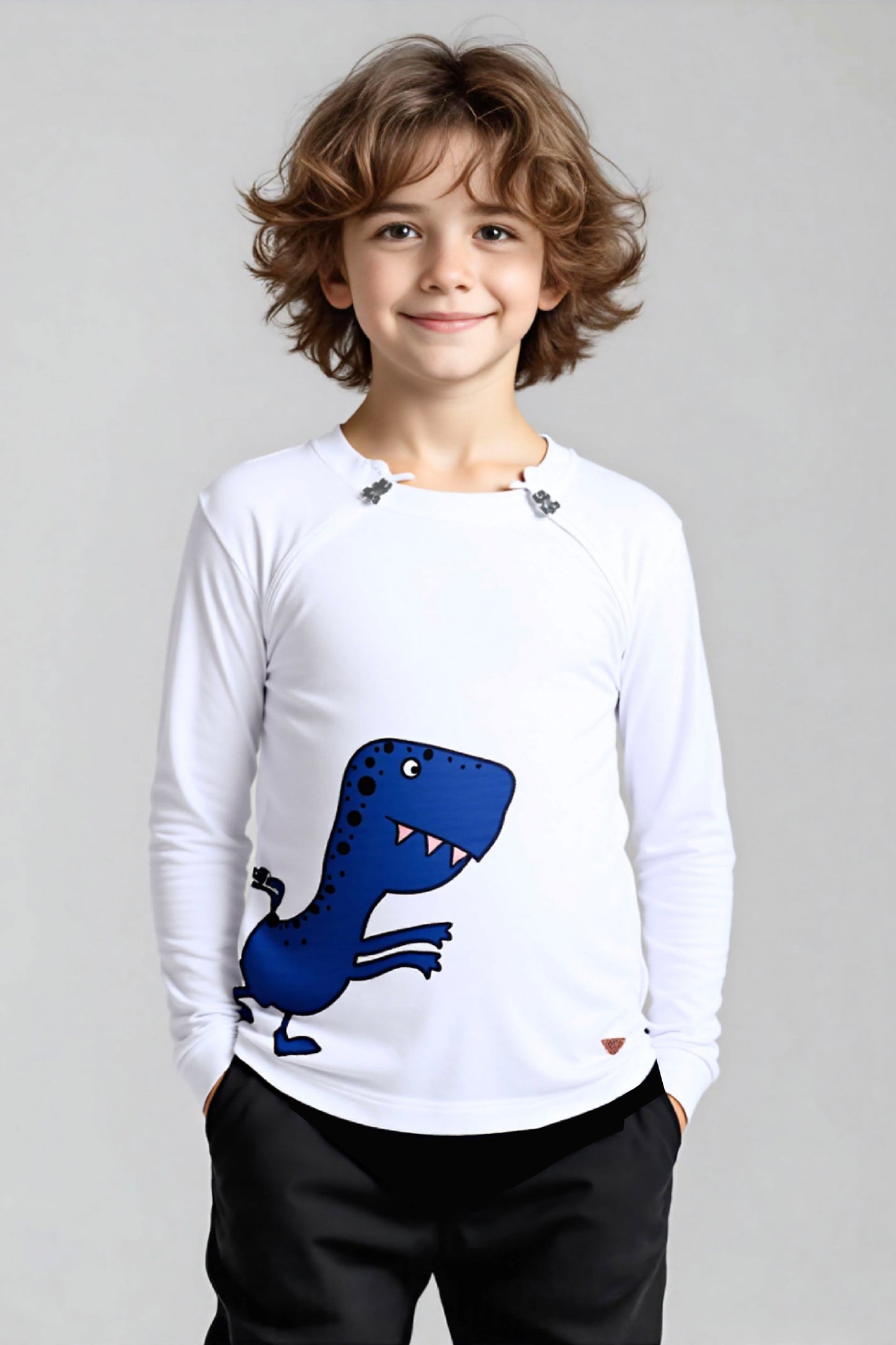 Adaptive Clothing: Dragon Print Kids’ Top with Two Front Neck Zippers