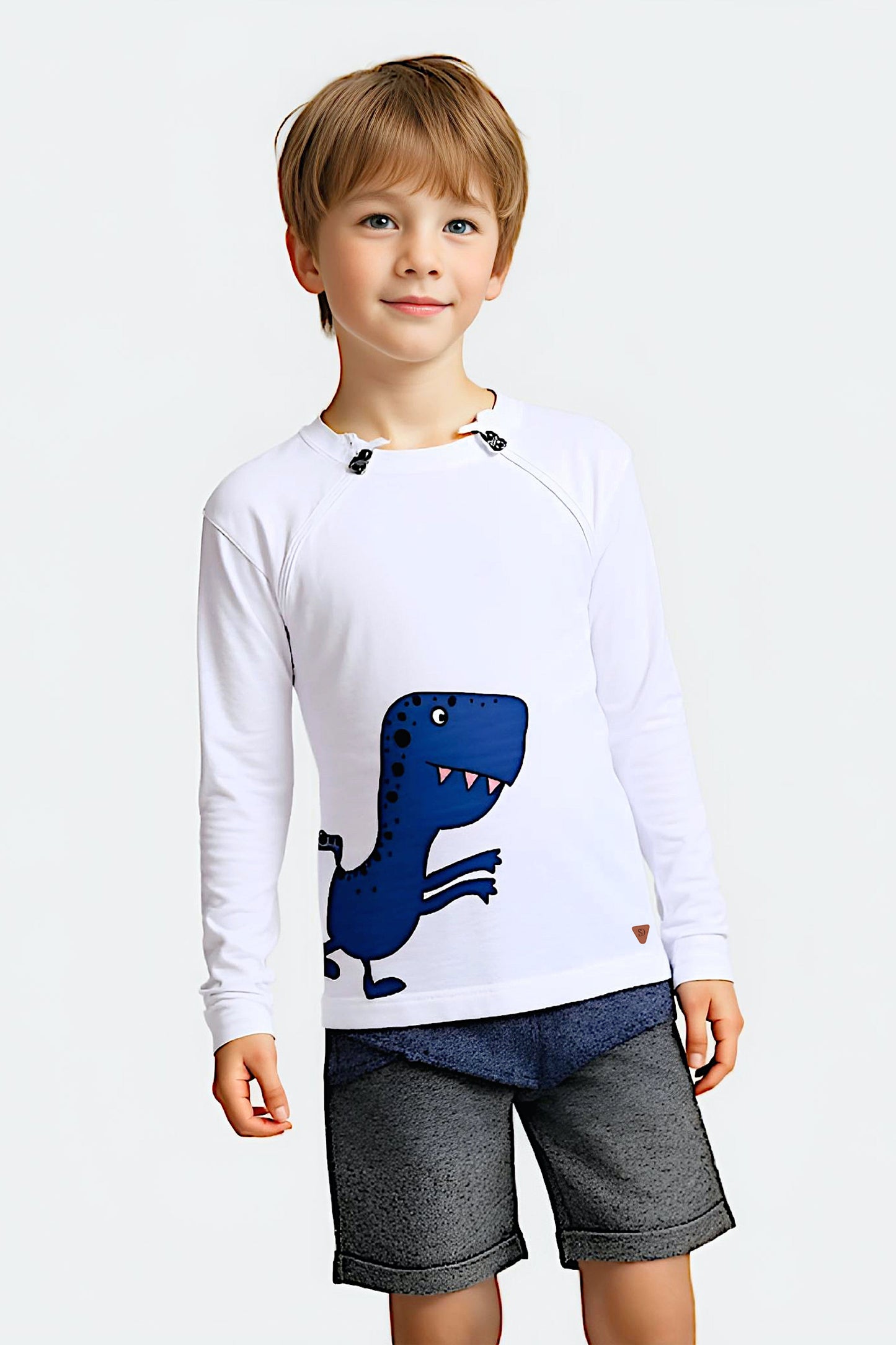 Adaptive Clothing: Dragon Print Kids’ Top with Two Front Neck Zippers