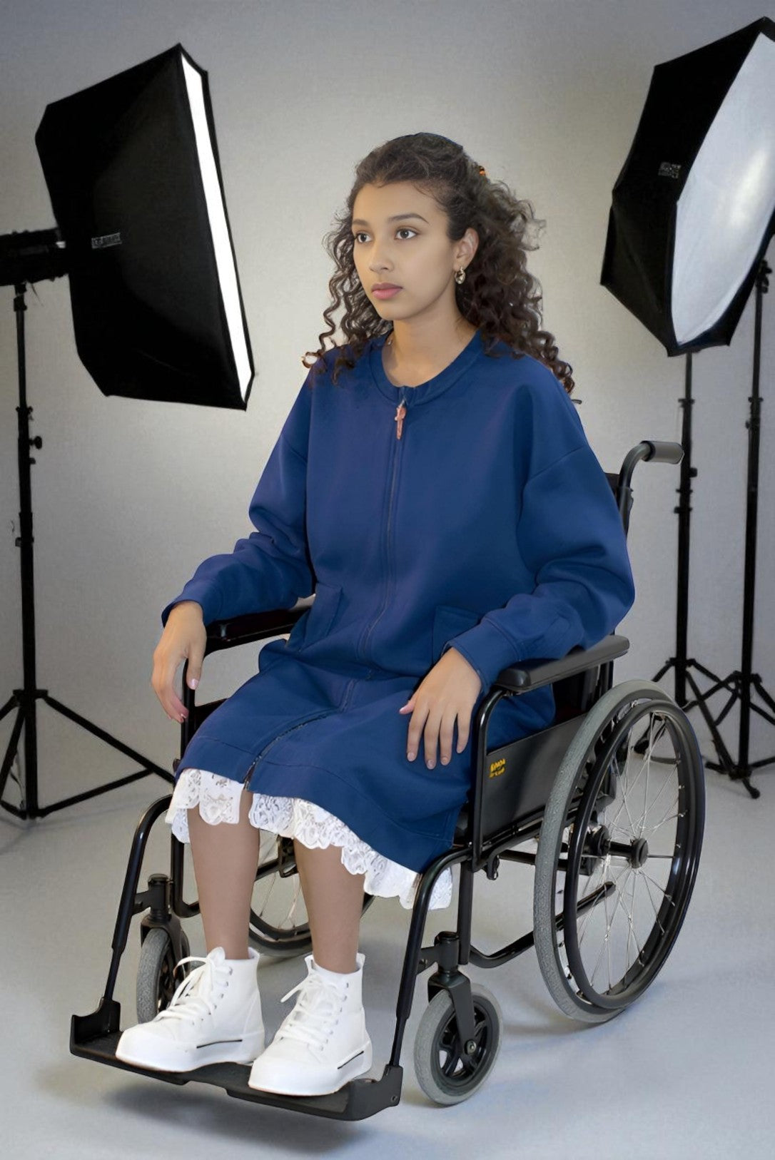 Adaptive Kids Sweatshirt Dress with Full Front Zipper and Easy-Undressing Sleeves
