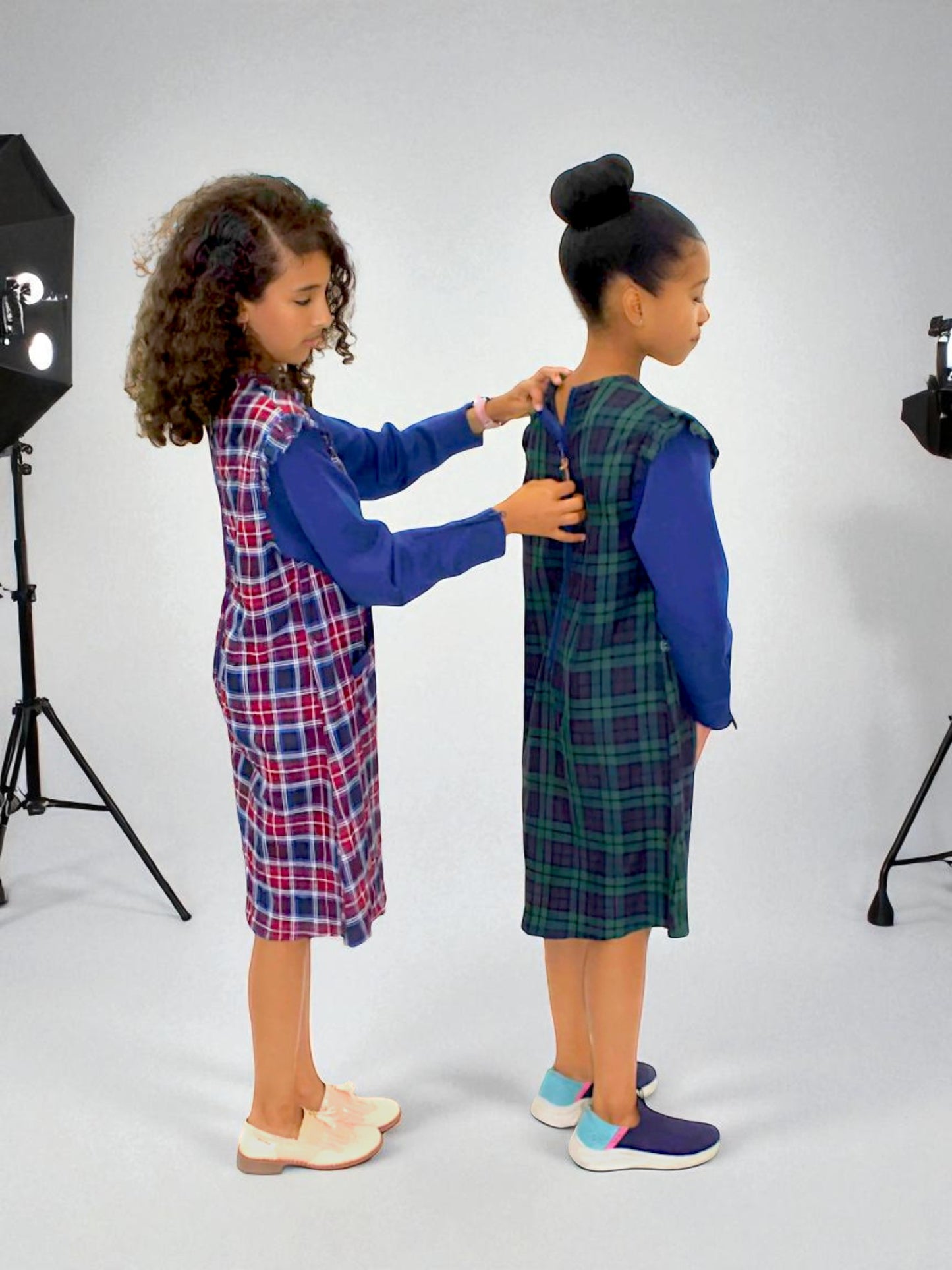 Adaptive Kids Stretch Dress: Back Zipper, Cargo Pocket, Easy-Undressing Sleeves