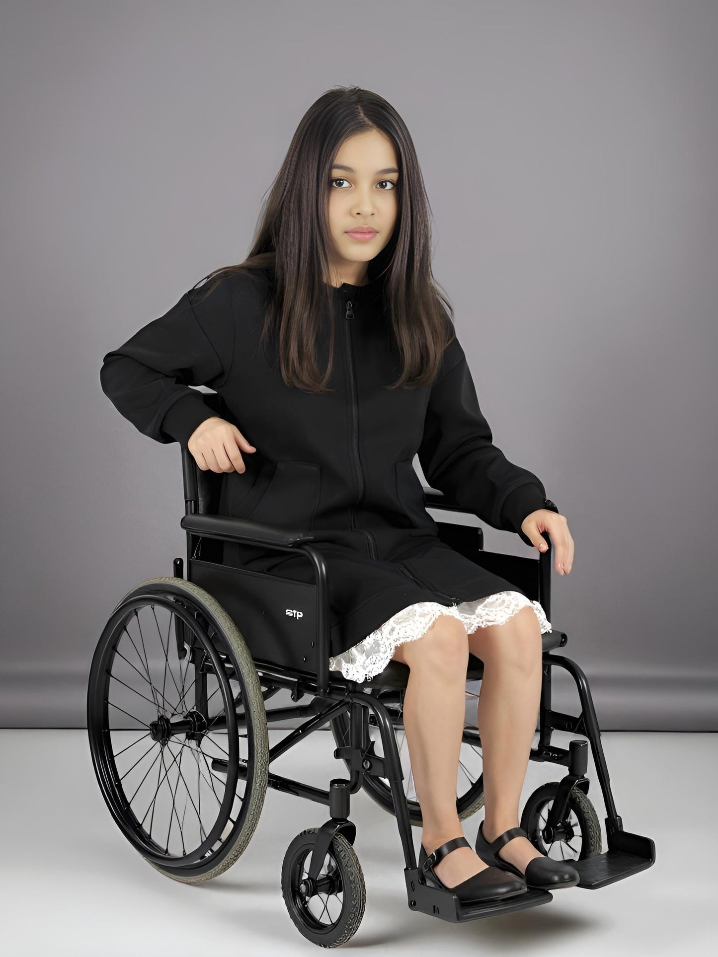 Adaptive Kids Sweatshirt Dress with Full Front Zipper and Easy-Undressing Sleeves