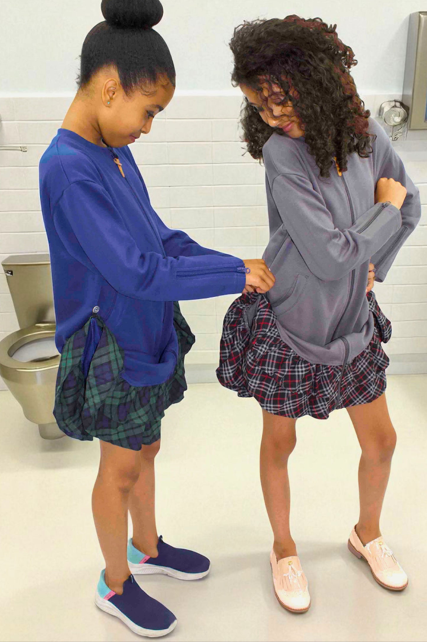 Adaptive Kids Dolman Sweatshirt Dress with full Zipper & Contrast Frills