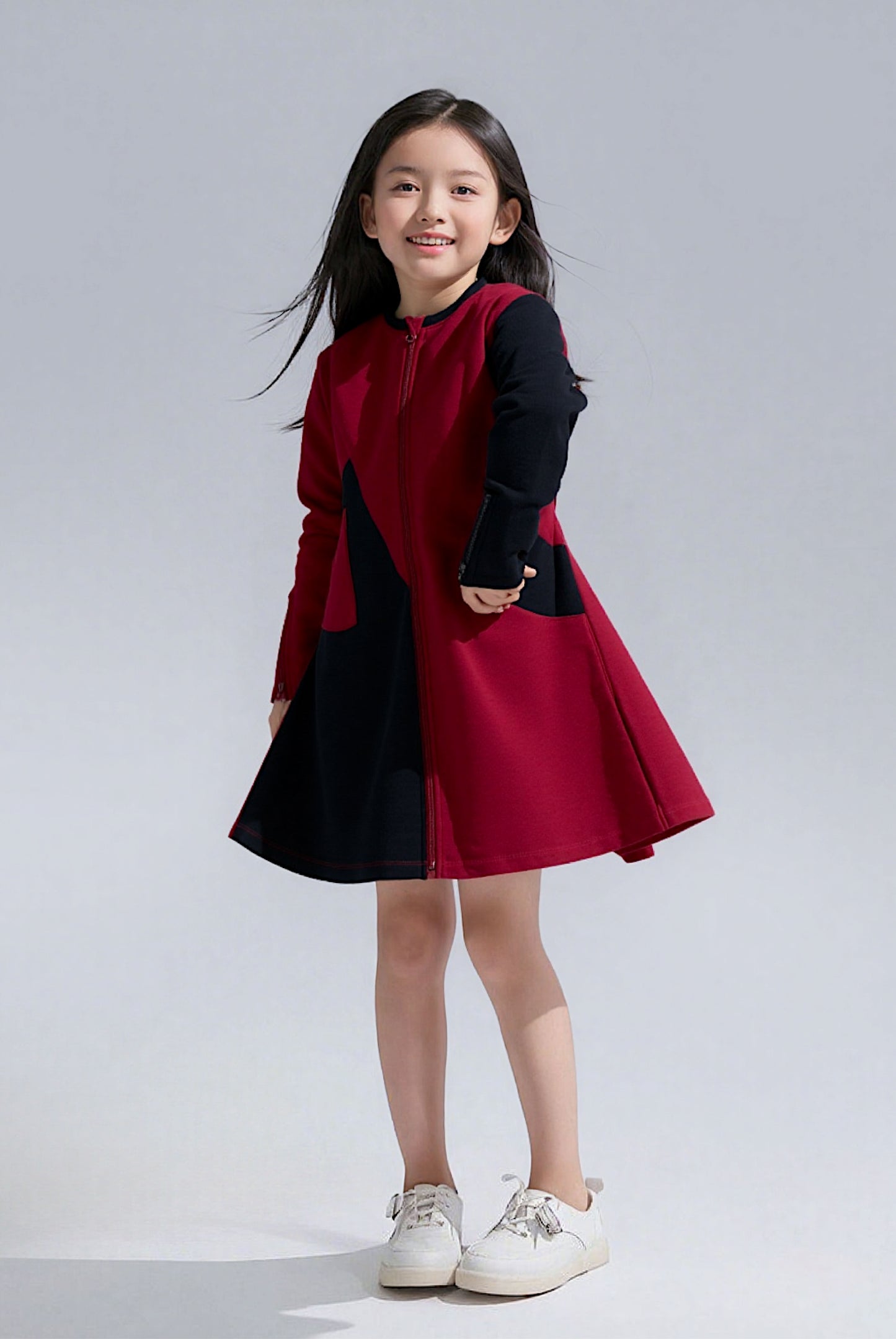 Adaptive Kids Crow Neck Dress with Cargo Pocket & Full Front Zipper for Easy Undressing