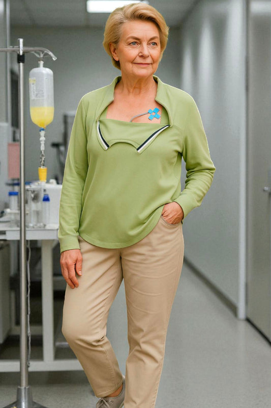 Women's Adaptive Medical Clothing: Comfort and Accessibility Top with Dual Zippers and Invisible Sleeves