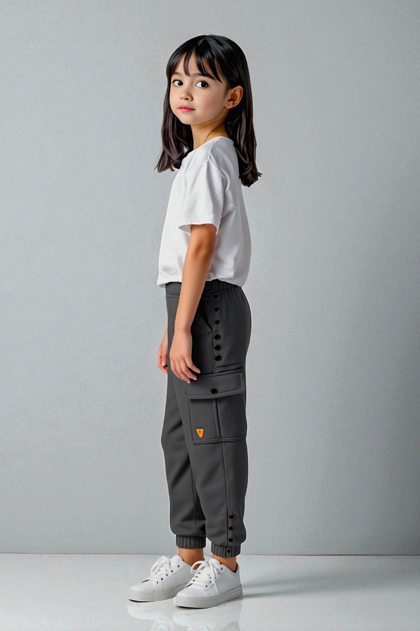 Adaptive Kids Cargo Joggers Pants: Elastic Waist, And Easy-Undressing Side Zipper