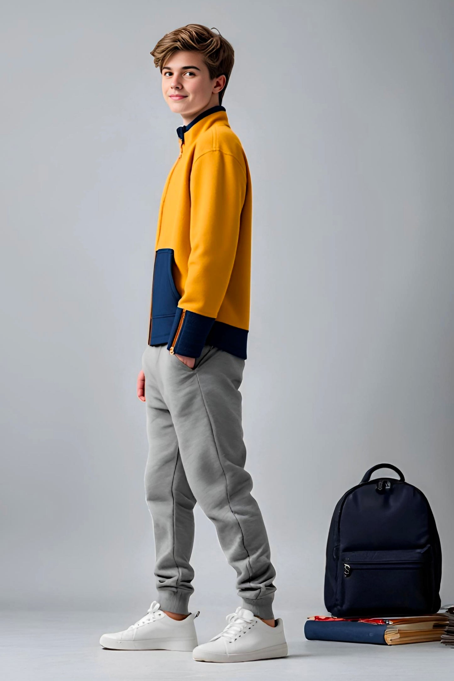 Adaptive Kids Jacket: Front Full Zipper, Cargo Pocket, Easy-Undressing Sleeves