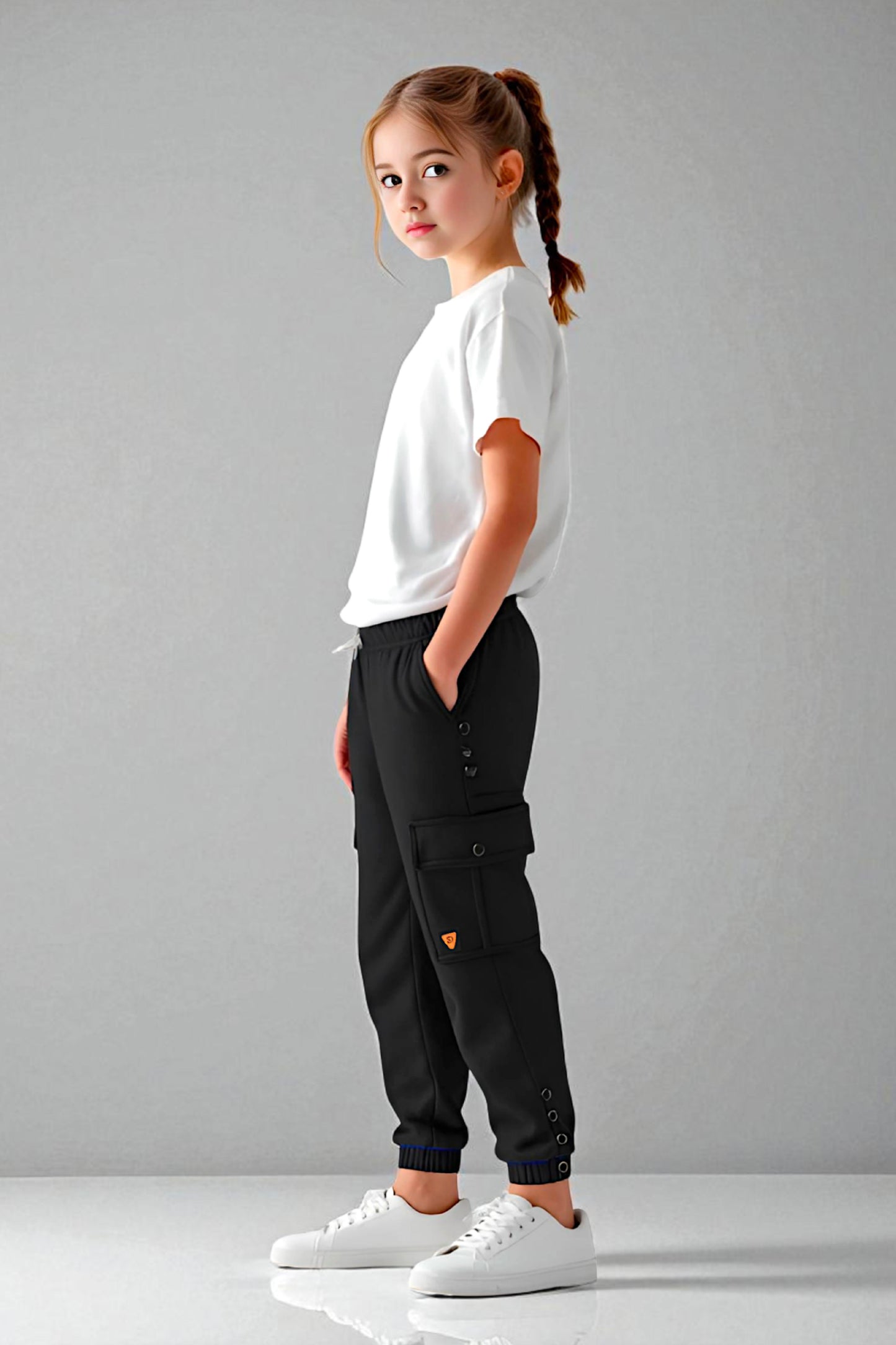 Adaptive Kids Cargo Joggers Pants: Elastic Waist, And Easy-Undressing Side Zipper