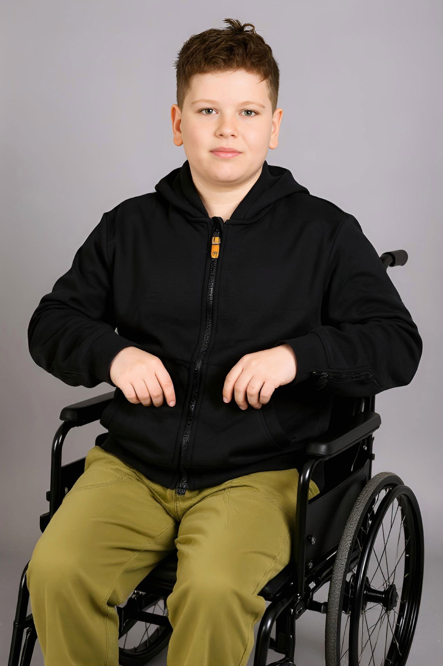 Adaptive Kids Hoodie: Front Magnetic Zipper and Easy-Undressing Sleeves