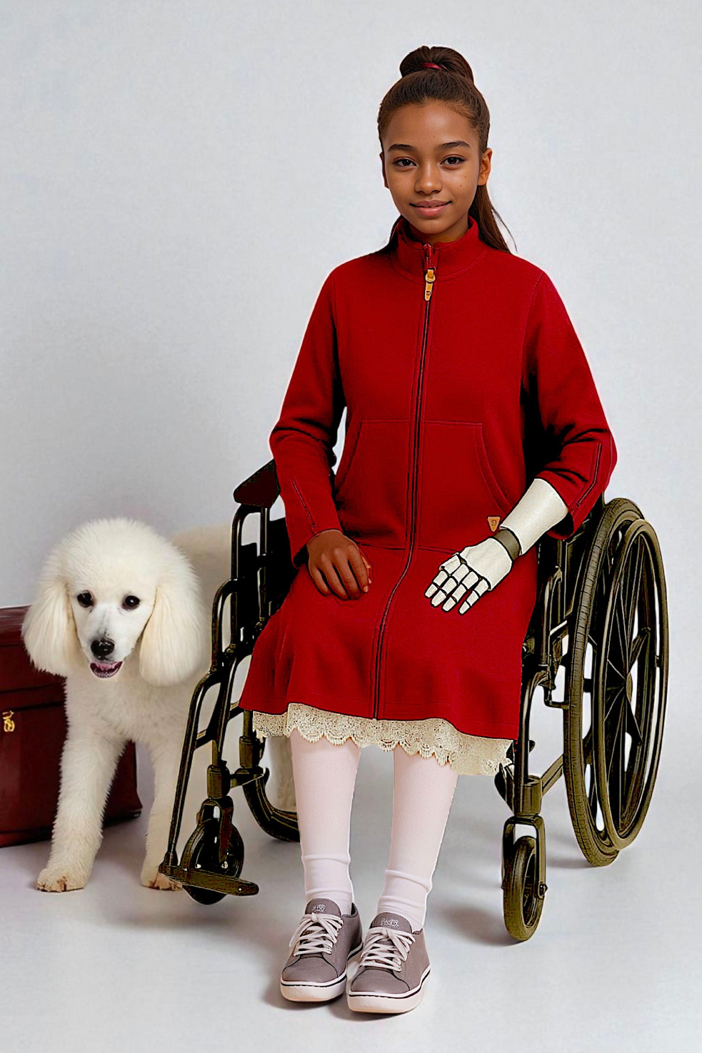 Adaptive Kids Sweatshirt Dress with Full Front Zipper and Easy-Undressing Sleeves