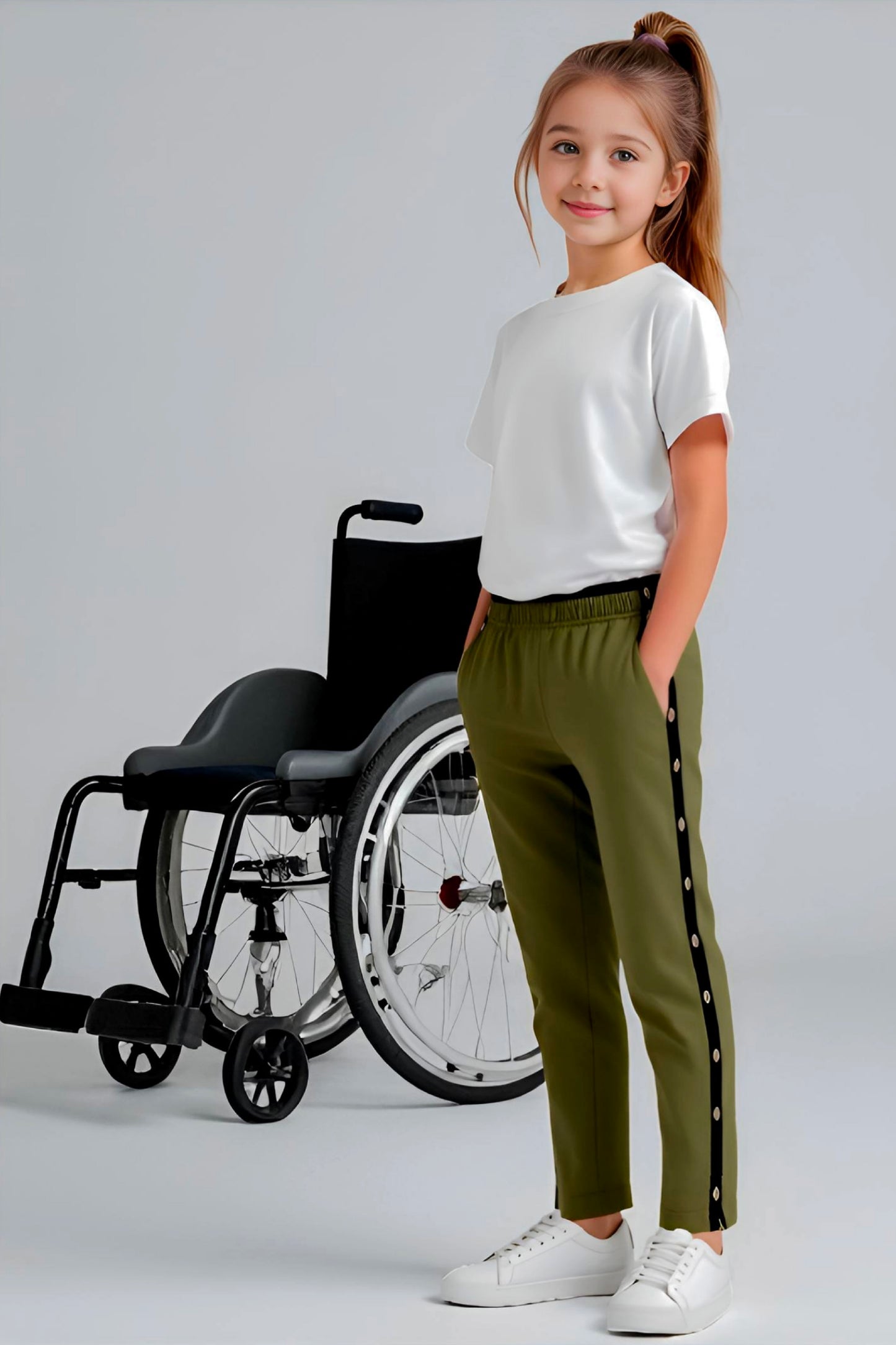 Adaptive Kids Sweatpants, with Full Elastic Waist & Side Full Zipper for Easy Undressing