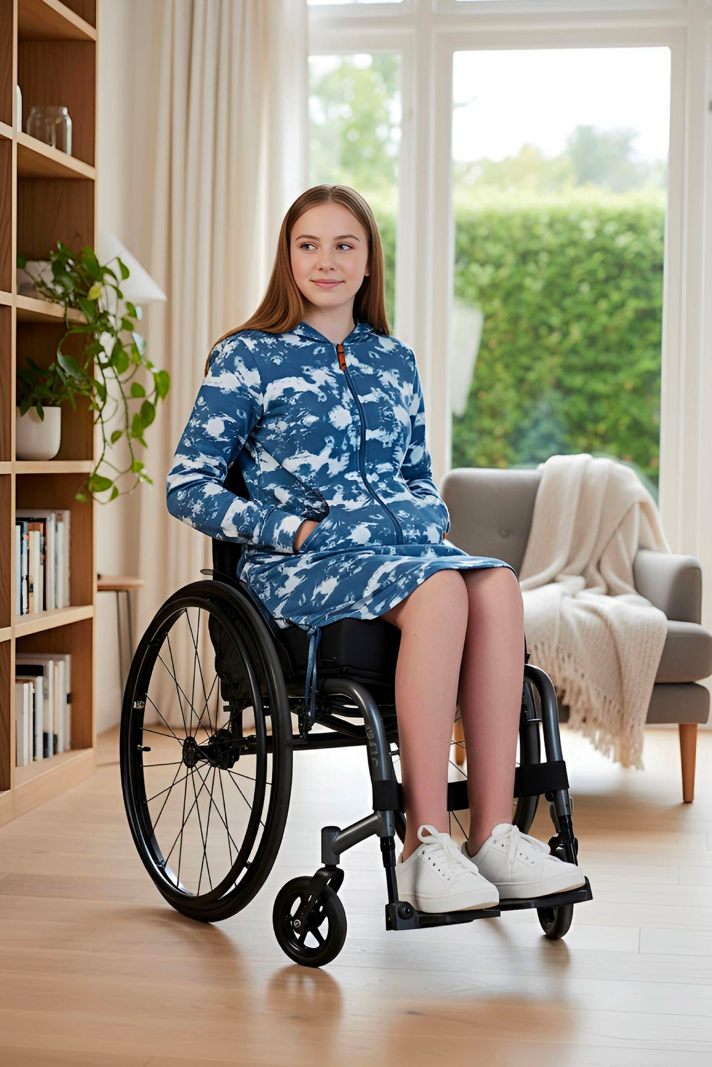 Adaptive Kids Tie-Dye Sweatshirt Dress, Front Zipper and Easy-Undressing Sleeves