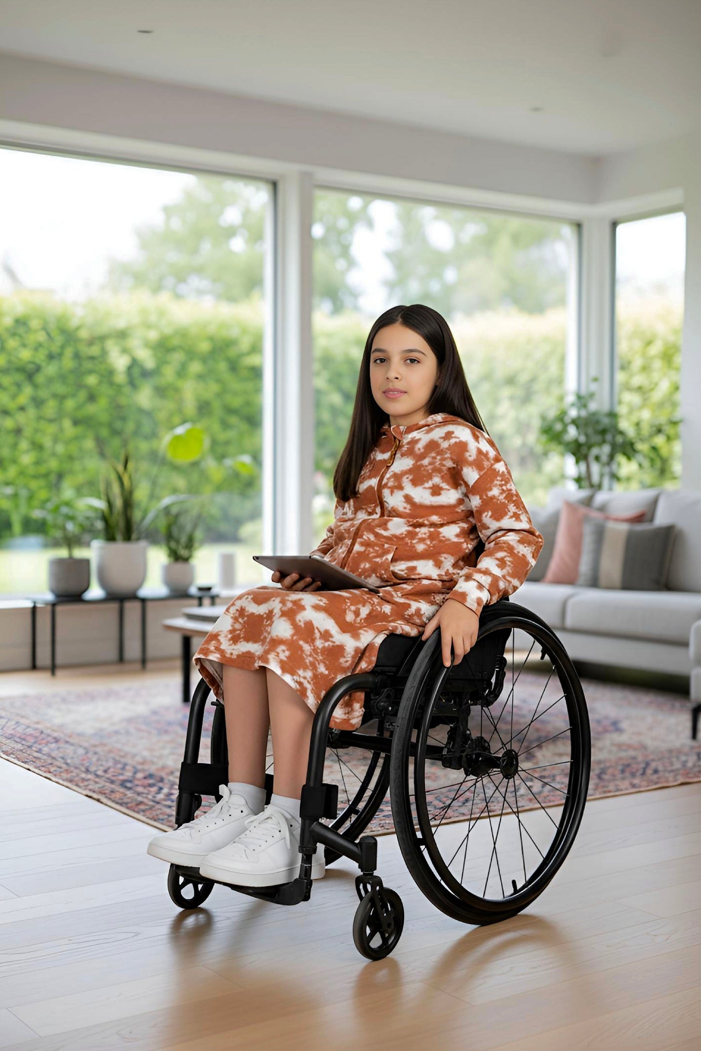 Adaptive Kids Tie-Dye Sweatshirt Dress, Front Zipper and Easy-Undressing Sleeves