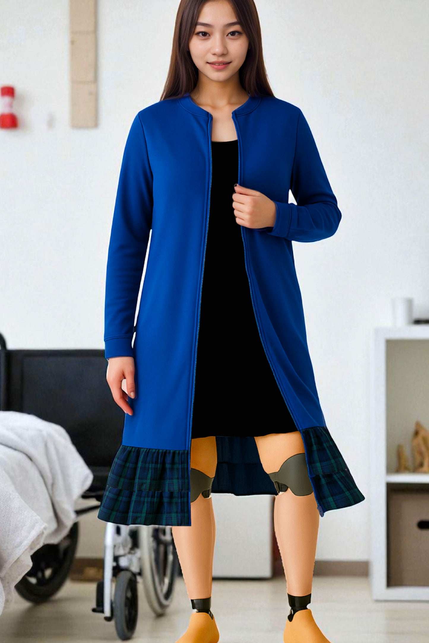 Adaptive Kids Dolman Sweatshirt Dress with full Zipper & Contrast Frills