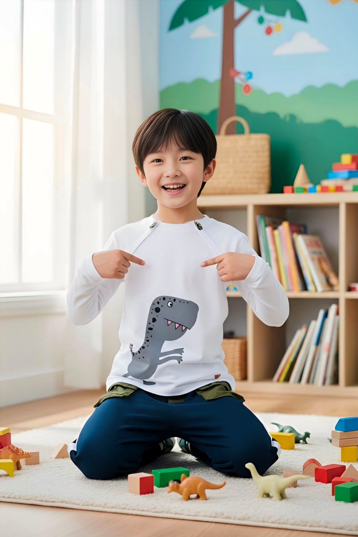 Adaptive Clothing: Dragon Print Kids’ Top with Two Front Neck Zippers