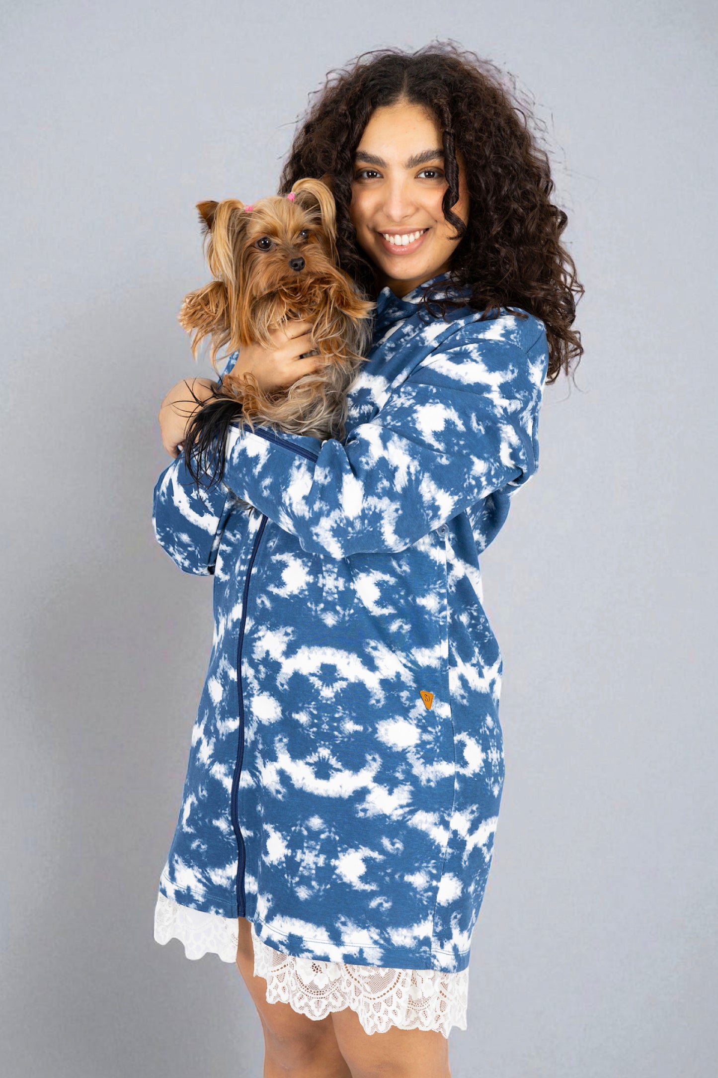 Adaptive Kids Tie-Dye Hoodie Sweatshirt Dress, Front Full Zipper and Easy-Undressing Sleeves