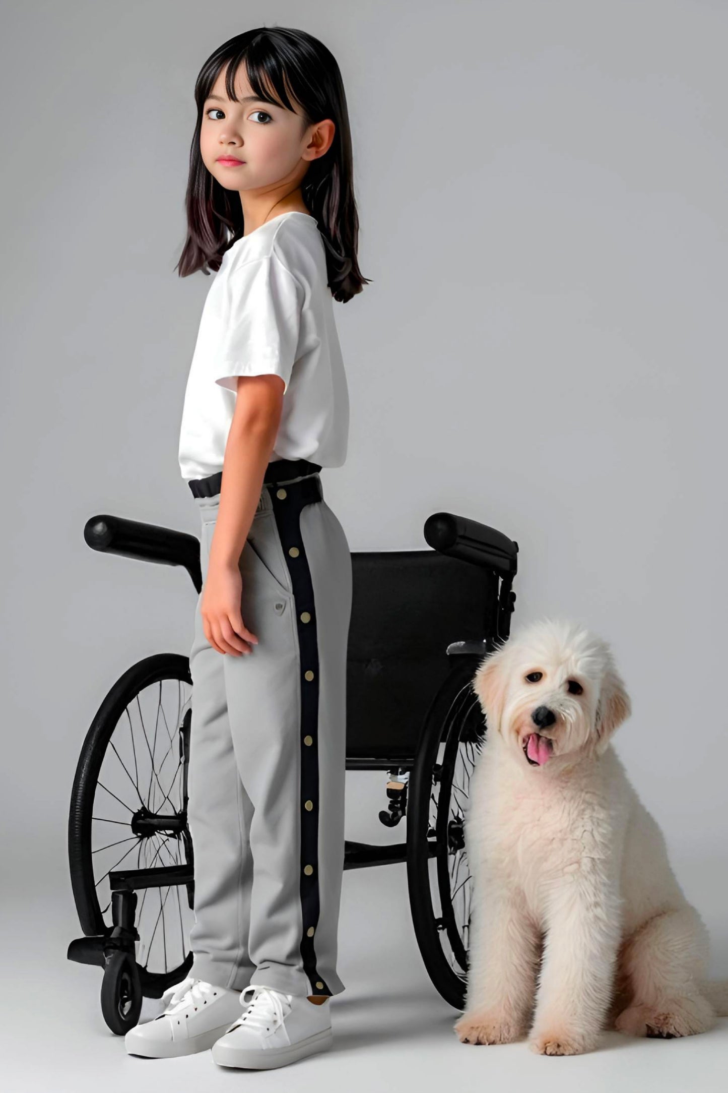 Adaptive Kids Sweatpants, with Full Elastic Waist & Side Full Zipper for Easy Undressing
