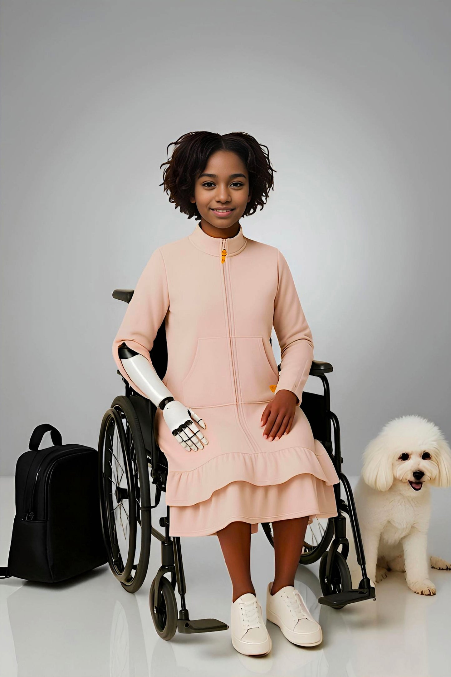 Kids Adaptive Dolman Sweatshirt Dress with Zipper & Cargo Pocket