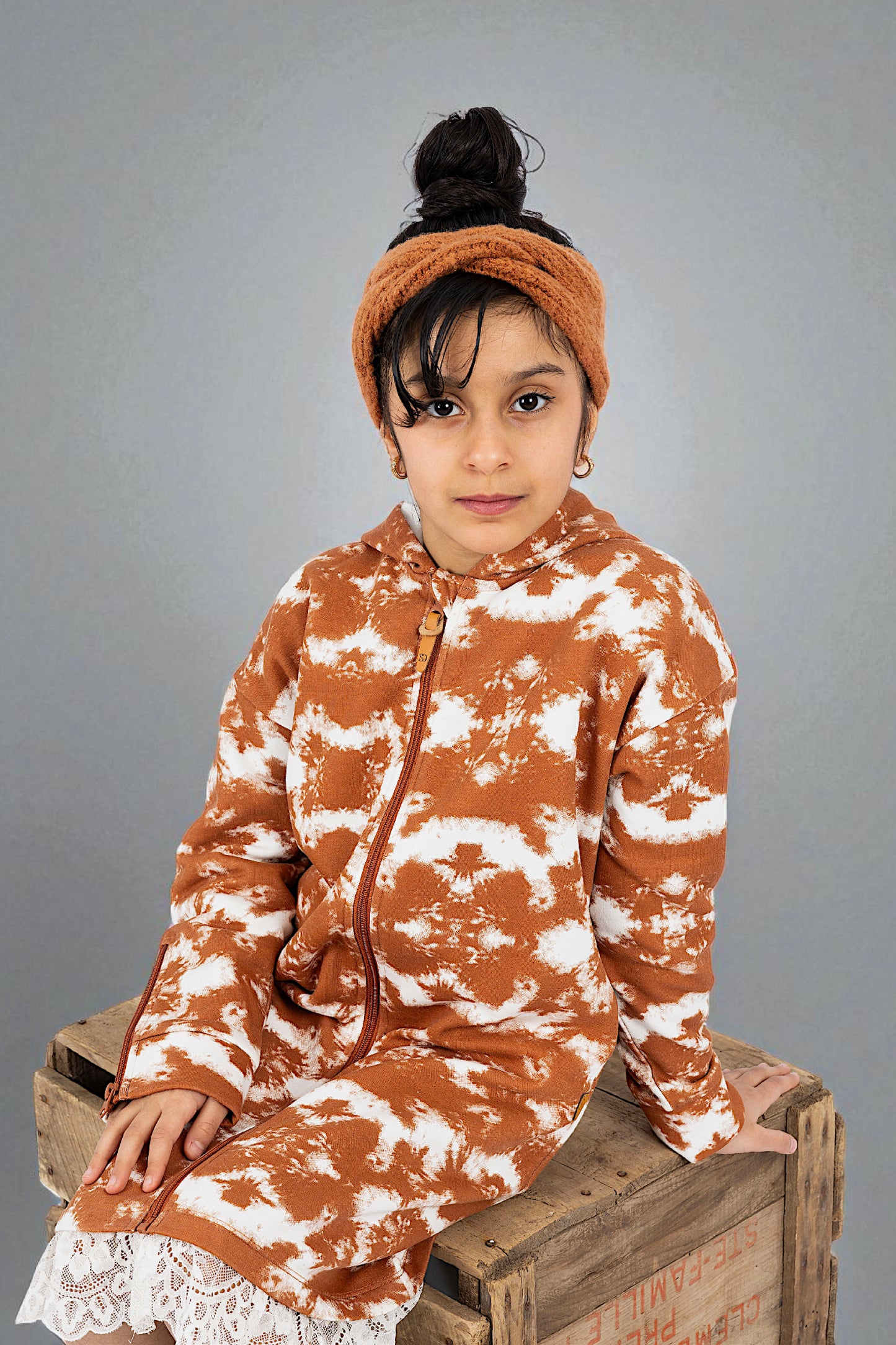 Adaptive Kids Tie-Dye Hoodie Sweatshirt Dress, Front Full Zipper and Easy-Undressing Sleeves
