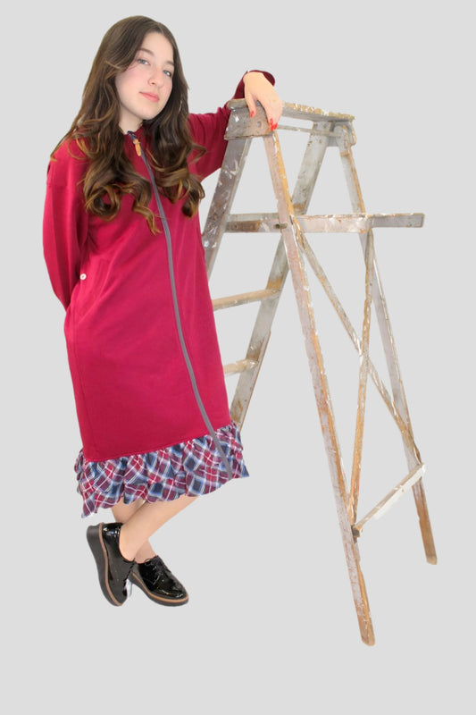 Adaptive Kids Dolman Sweatshirt Dress with full Zipper & Contrast Frills