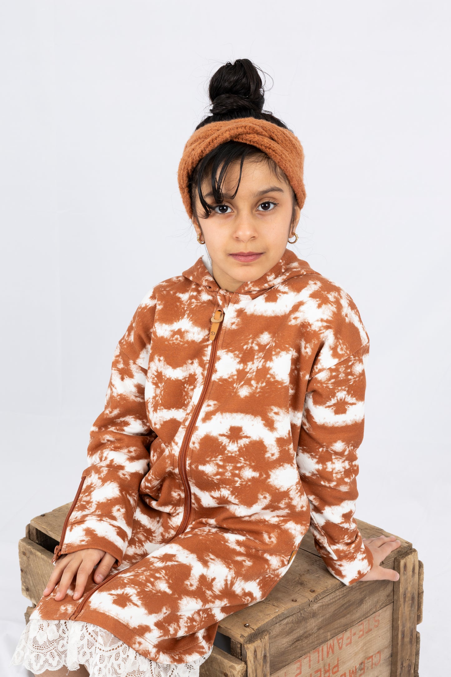 Adaptive Kids Tie-Dye Hoodie Sweatshirt Dress, Front Full Zipper and Easy-Undressing Sleeves