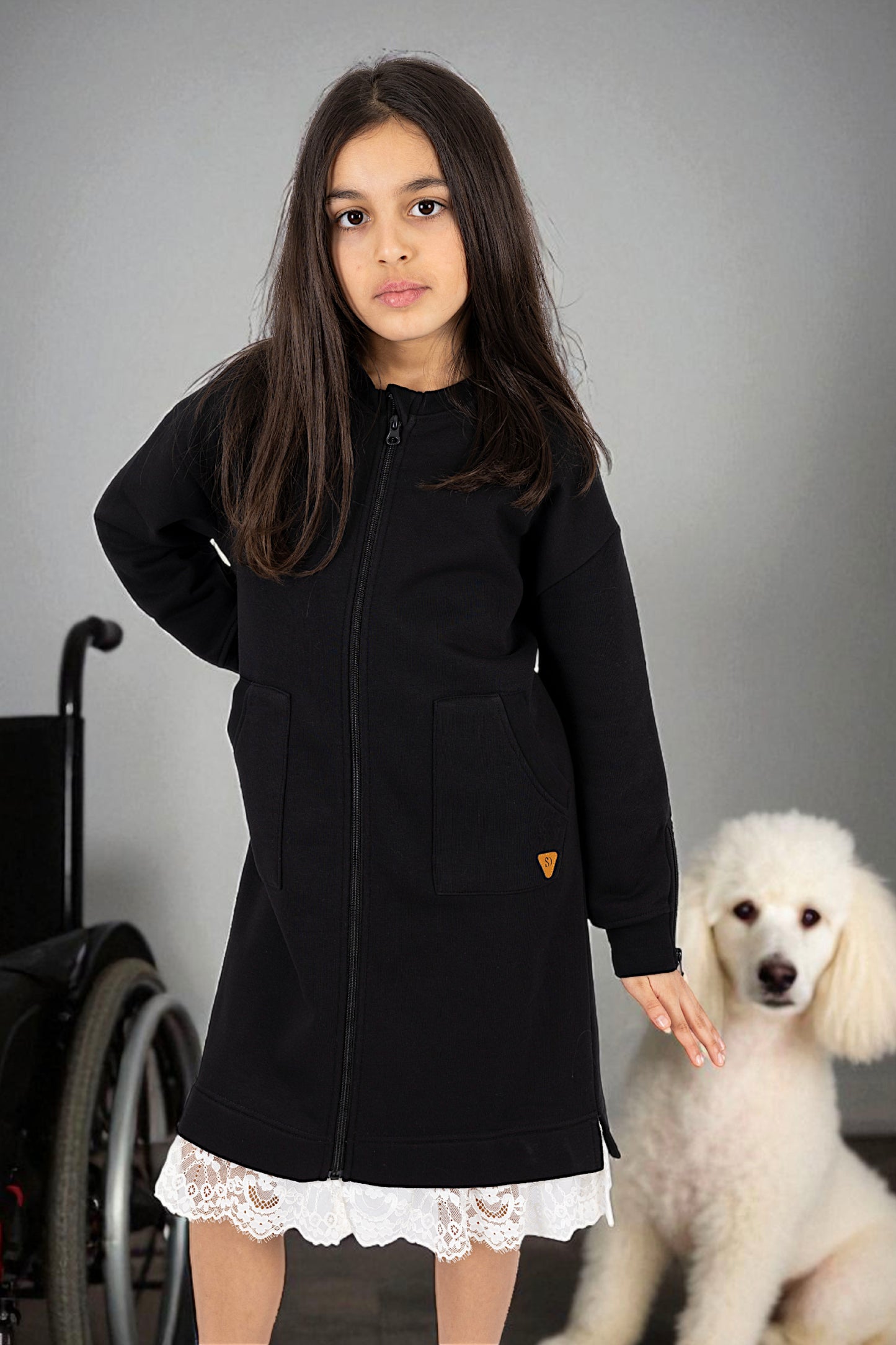 Adaptive Kids Sweatshirt Dress with Full Front Zipper and Easy-Undressing Sleeves