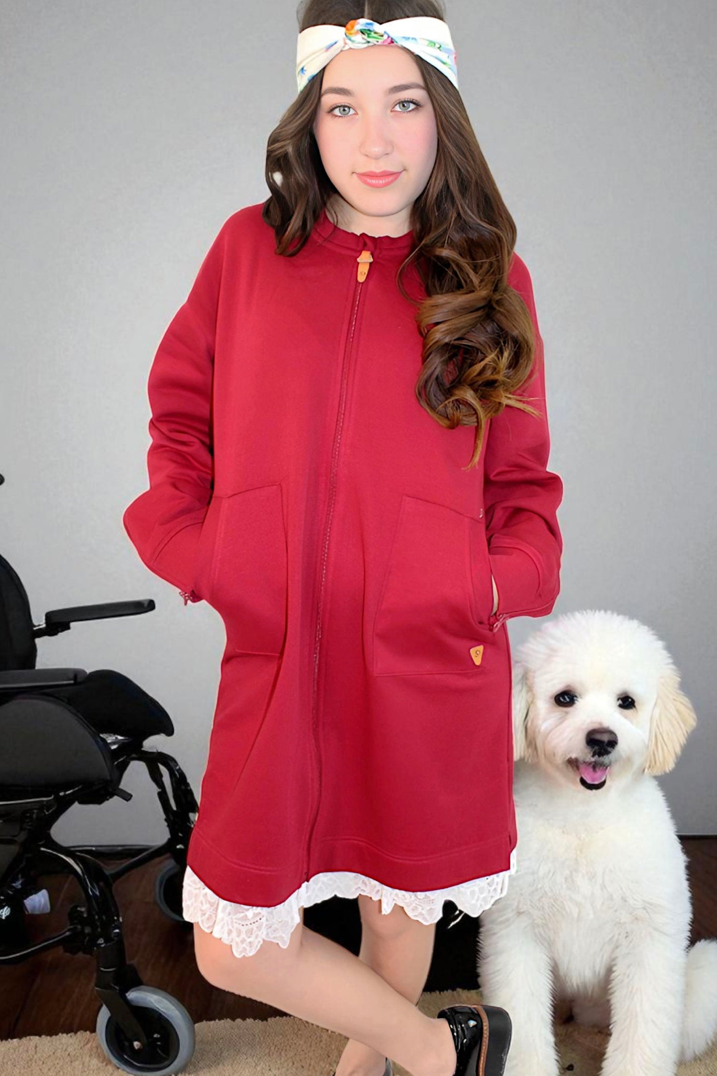 Adaptive Kids Sweatshirt Dress with Full Front Zipper and Easy-Undressing Sleeves