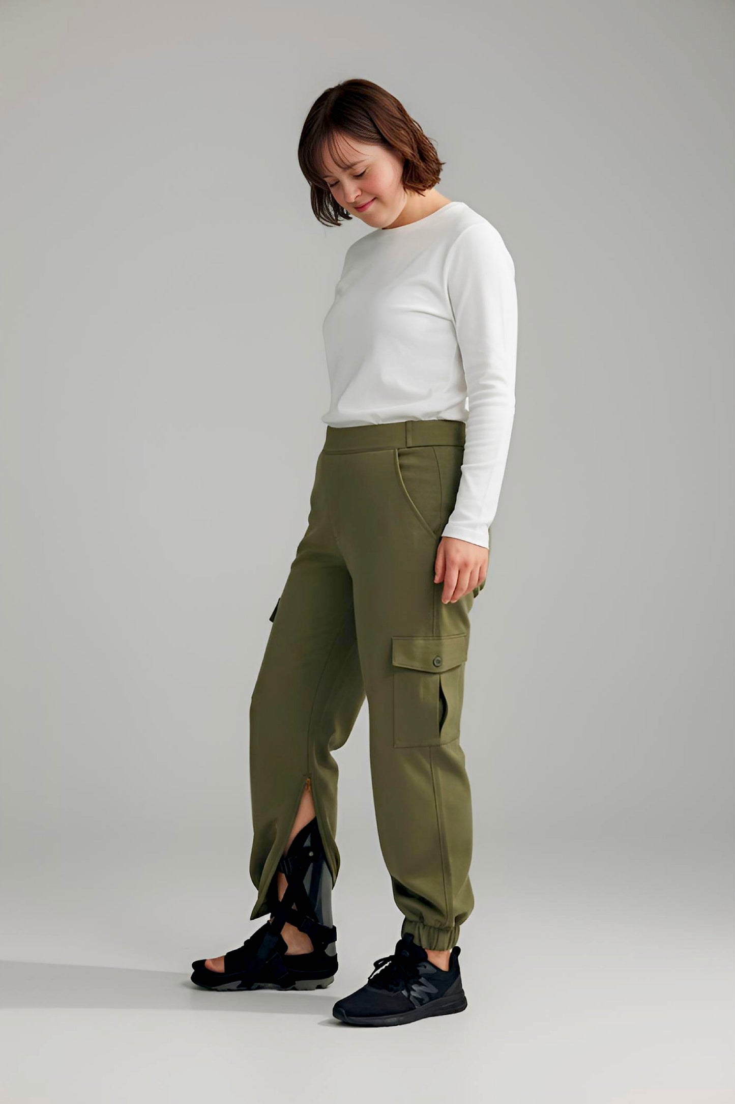 Women's Adaptive Clothing: Stretch Classic Cargo Pocket Pant, Elastic Waistband, Zipper Each Side for Easy Dressing