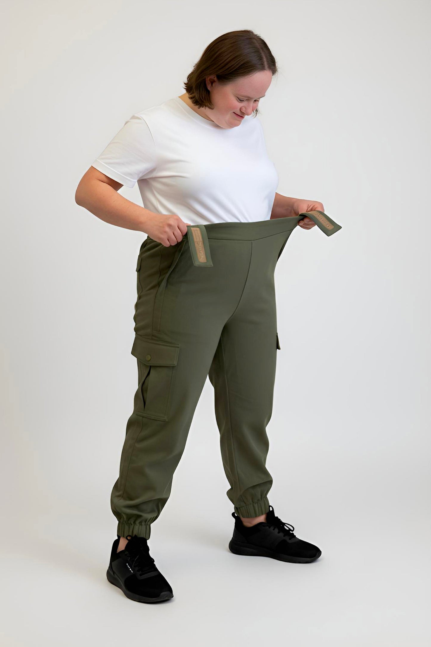 Women's Adaptive Clothing: Stretch Classic Cargo Pocket Pant, Elastic Waistband, Zipper Each Side for Easy Dressing