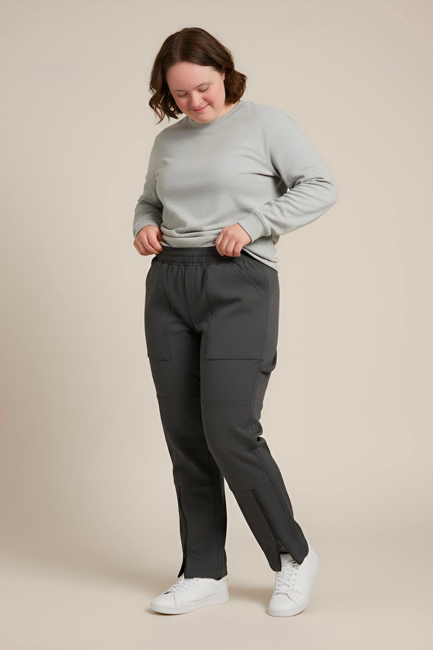 Women's Adaptive Clothing: Stretch Trousers Pant, Full Elastic Waistband, Side Zippers for Easy Undressing