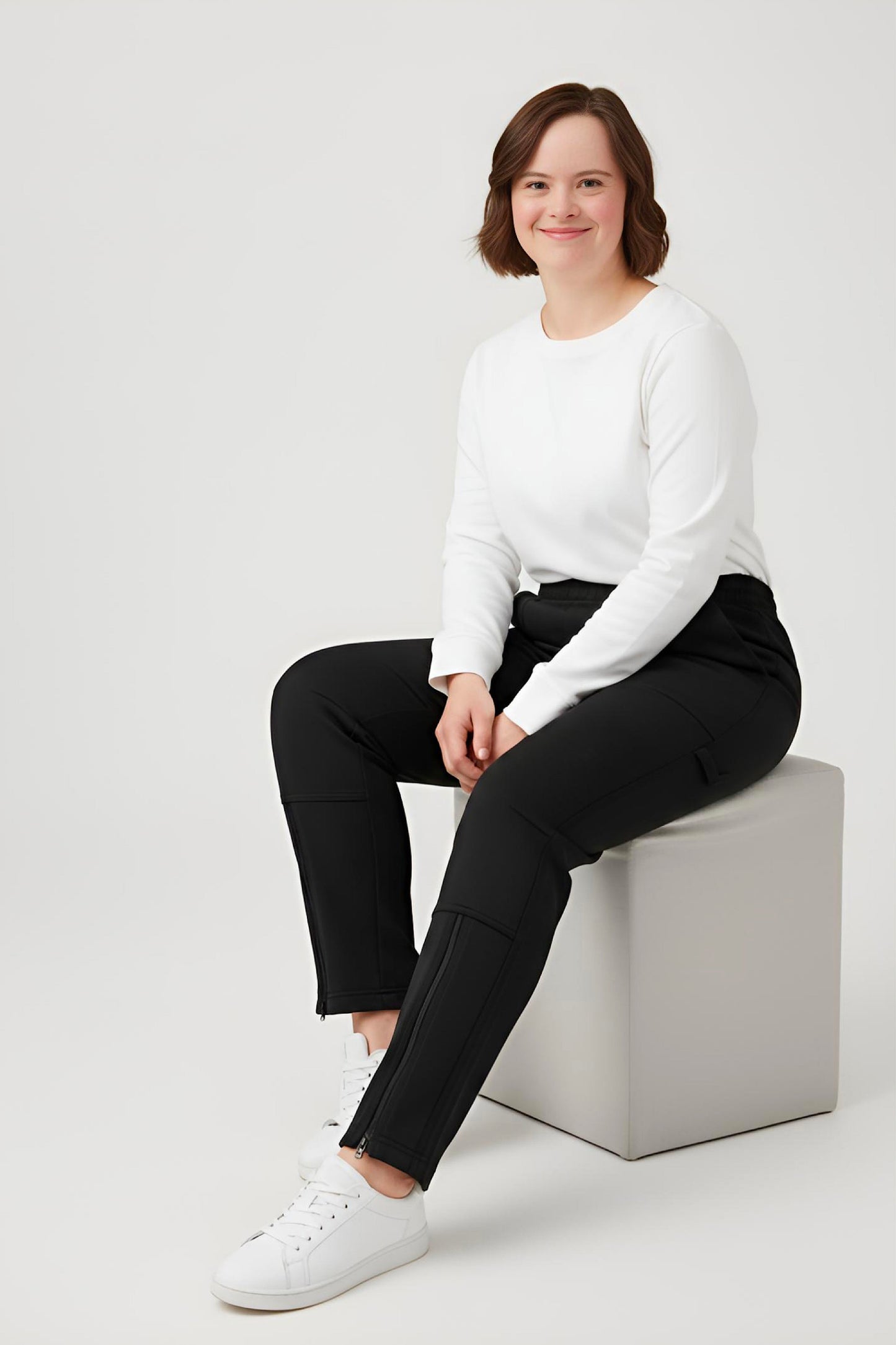 Women's Adaptive Clothing: Stretch Trousers Pant, Full Elastic Waistband, Side Zippers for Easy Undressing