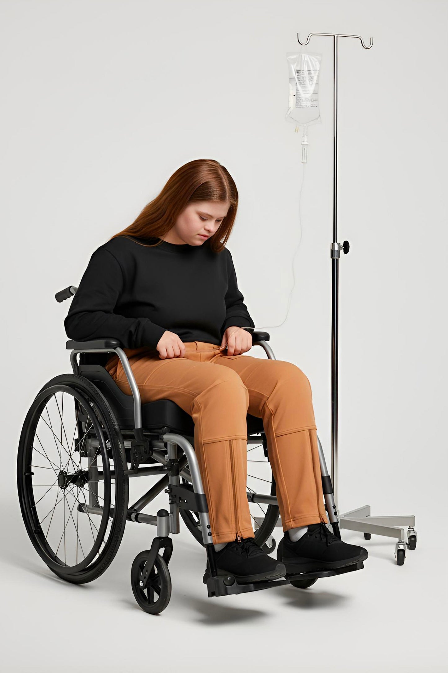 Women's Adaptive Clothing: Stretch Trousers Pant, Full Elastic Waistband, Side Zippers for Easy Undressing