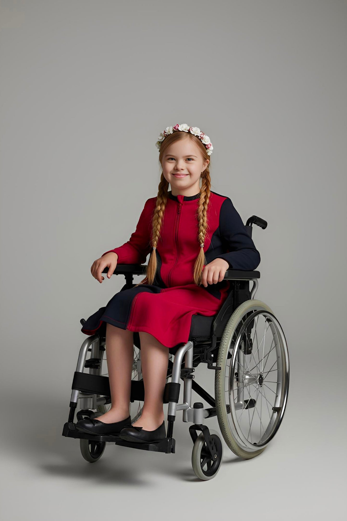 Adaptive Kids Crow Neck Dress with Cargo Pocket & Full Front Zipper for Easy Undressing