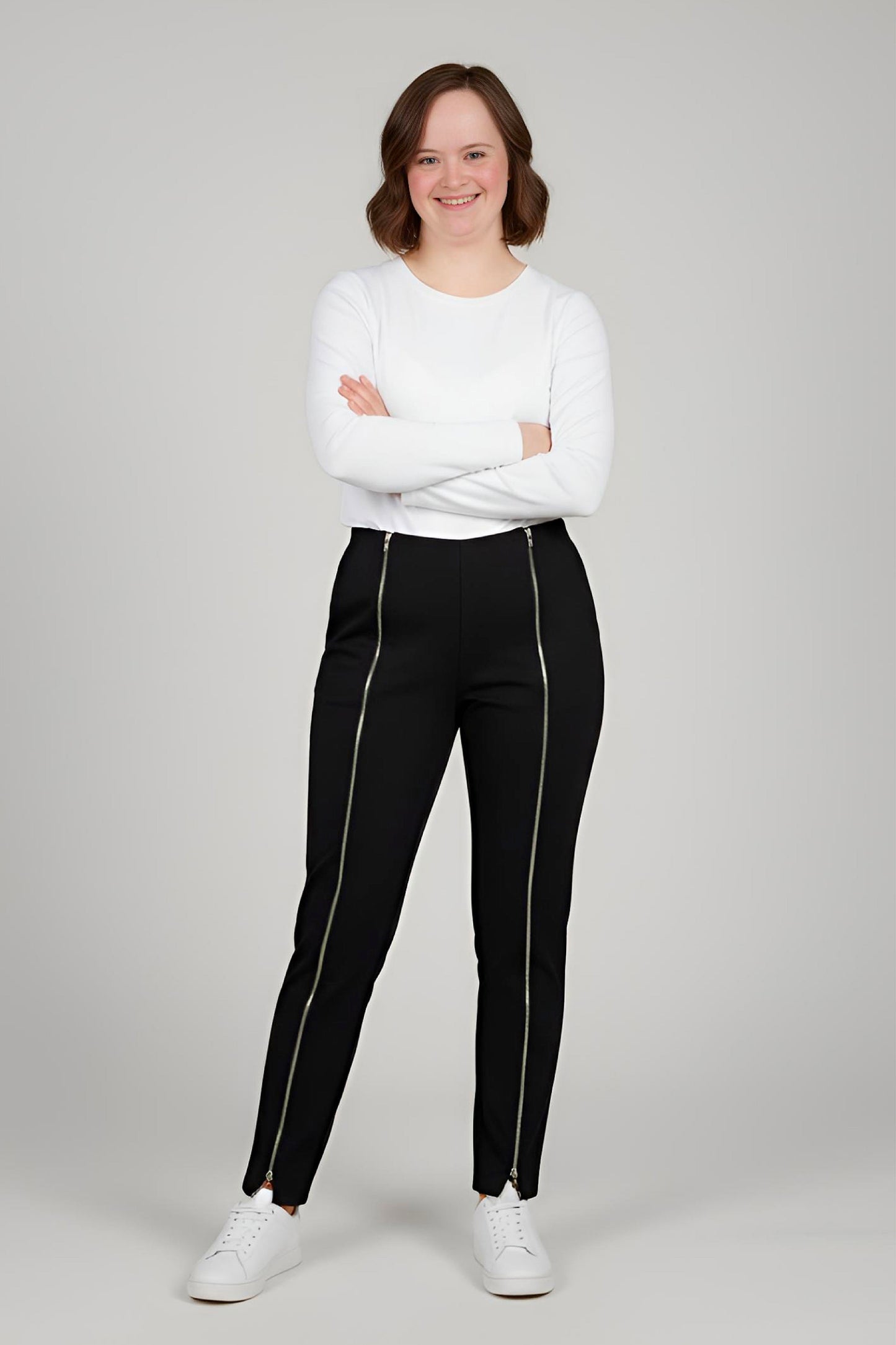 Women's Adaptive Clothing: Stretch Trousers Pant, Waist Elastic, and a Front Full Leg Zip for Easy Undressing