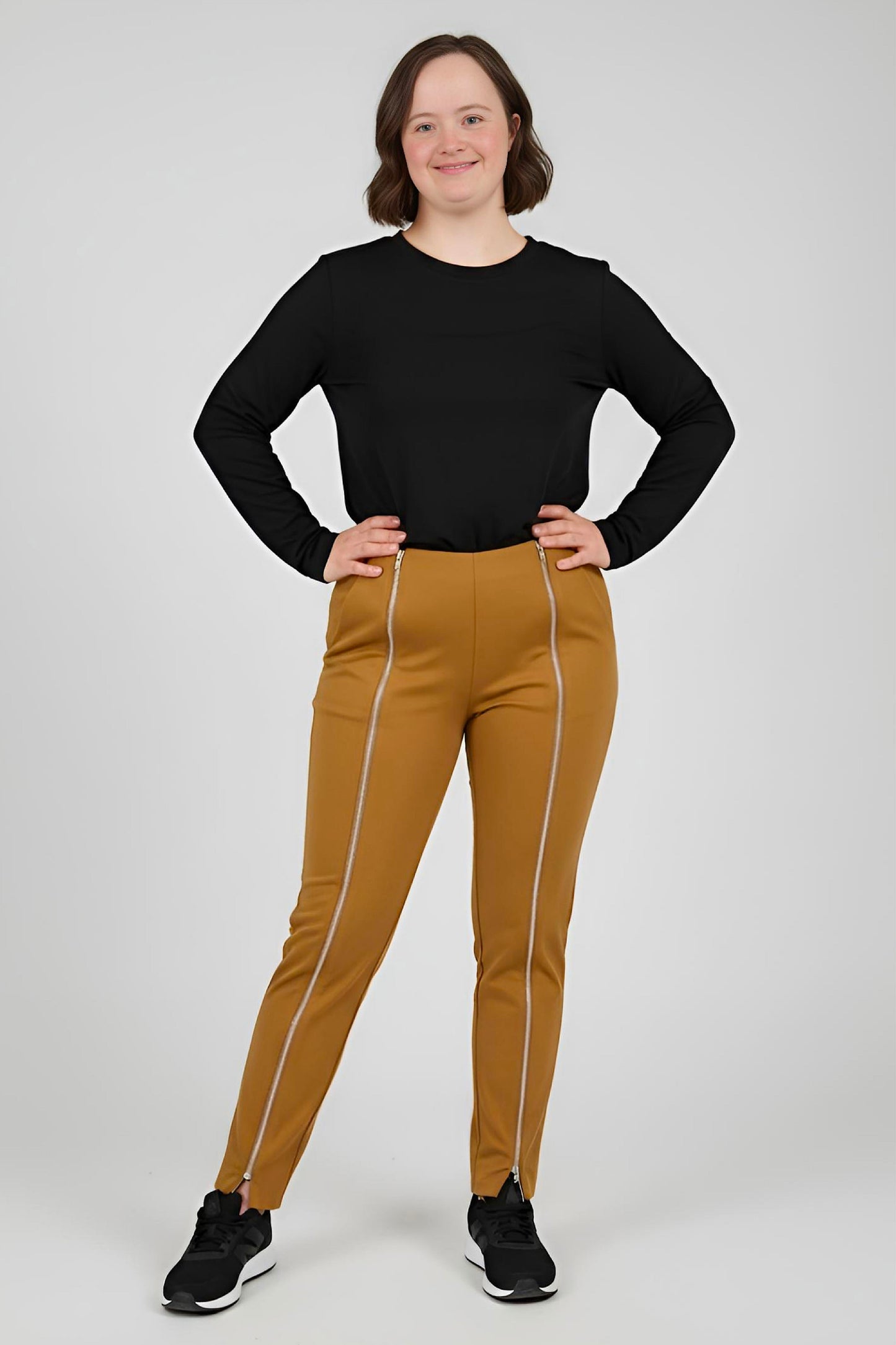 Women's Adaptive Clothing: Stretch Trousers Pant, Waist Elastic, and a Front Full Leg Zip for Easy Undressing