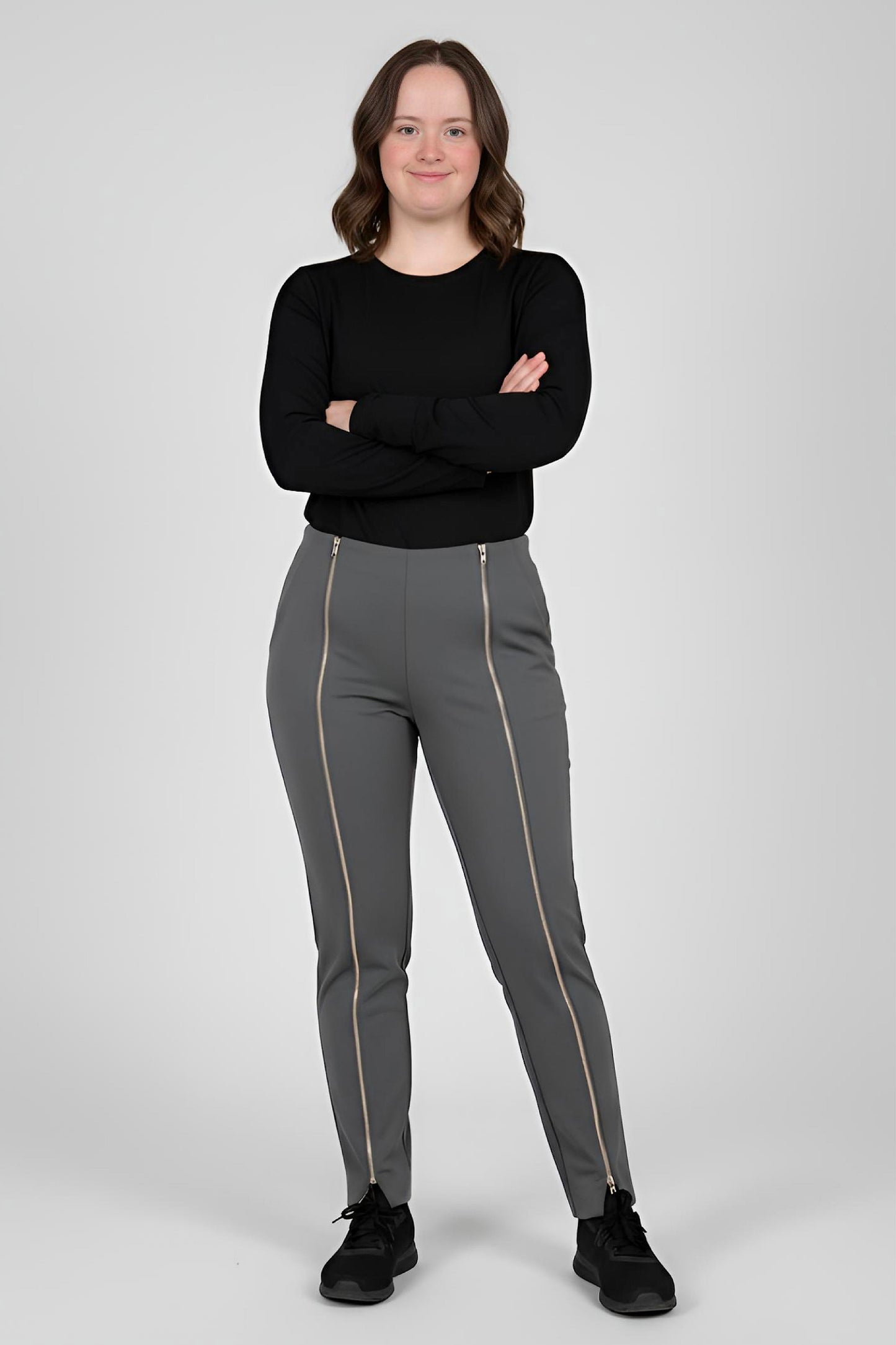 Women's Adaptive Clothing: Stretch Trousers Pant, Waist Elastic, and a Front Full Leg Zip for Easy Undressing