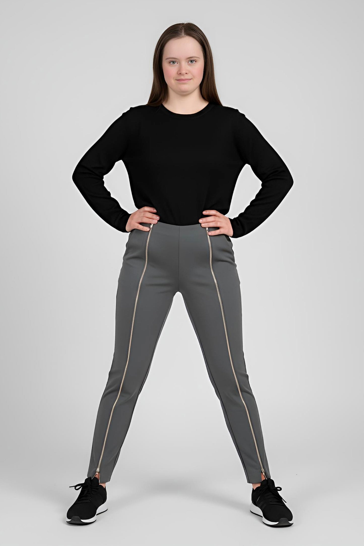 Women's Adaptive Clothing: Stretch Trousers Pant, Waist Elastic, and a Front Full Leg Zip for Easy Undressing