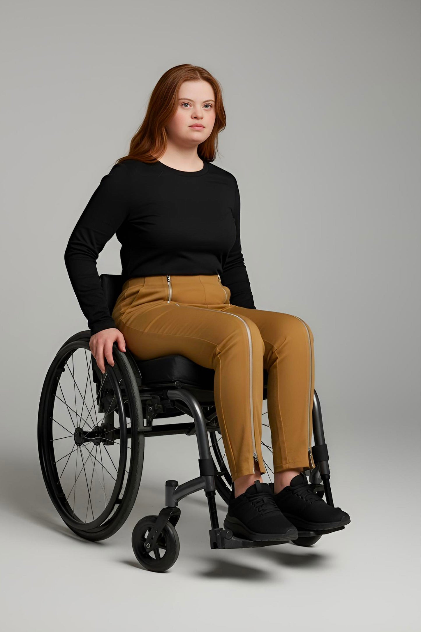Women's Adaptive Clothing: Stretch Trousers Pant, Waist Elastic, and a Front Full Leg Zip for Easy Undressing